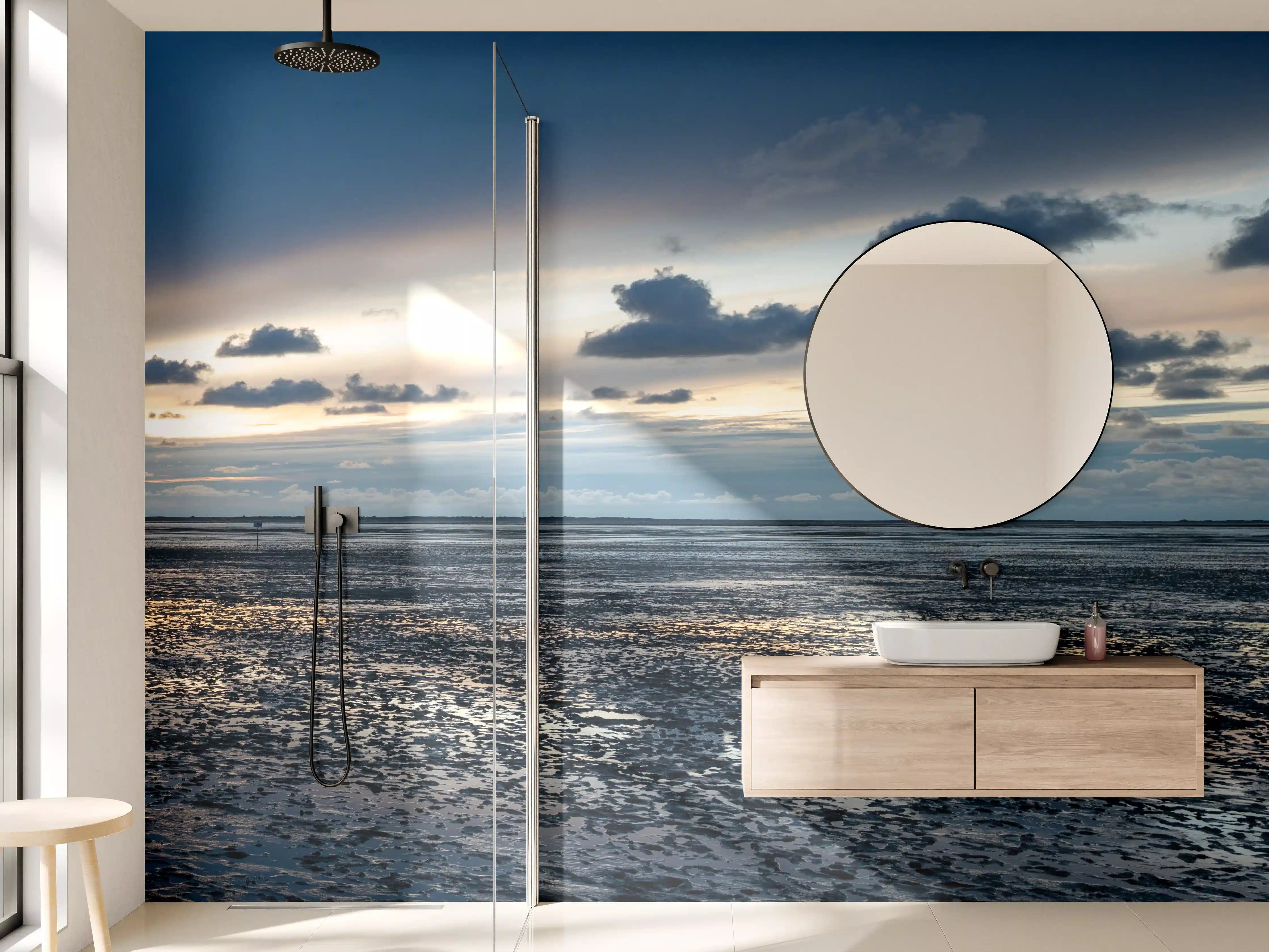 Wandverkleidung Bad - Grauer Sonnenuntergang am Ozean