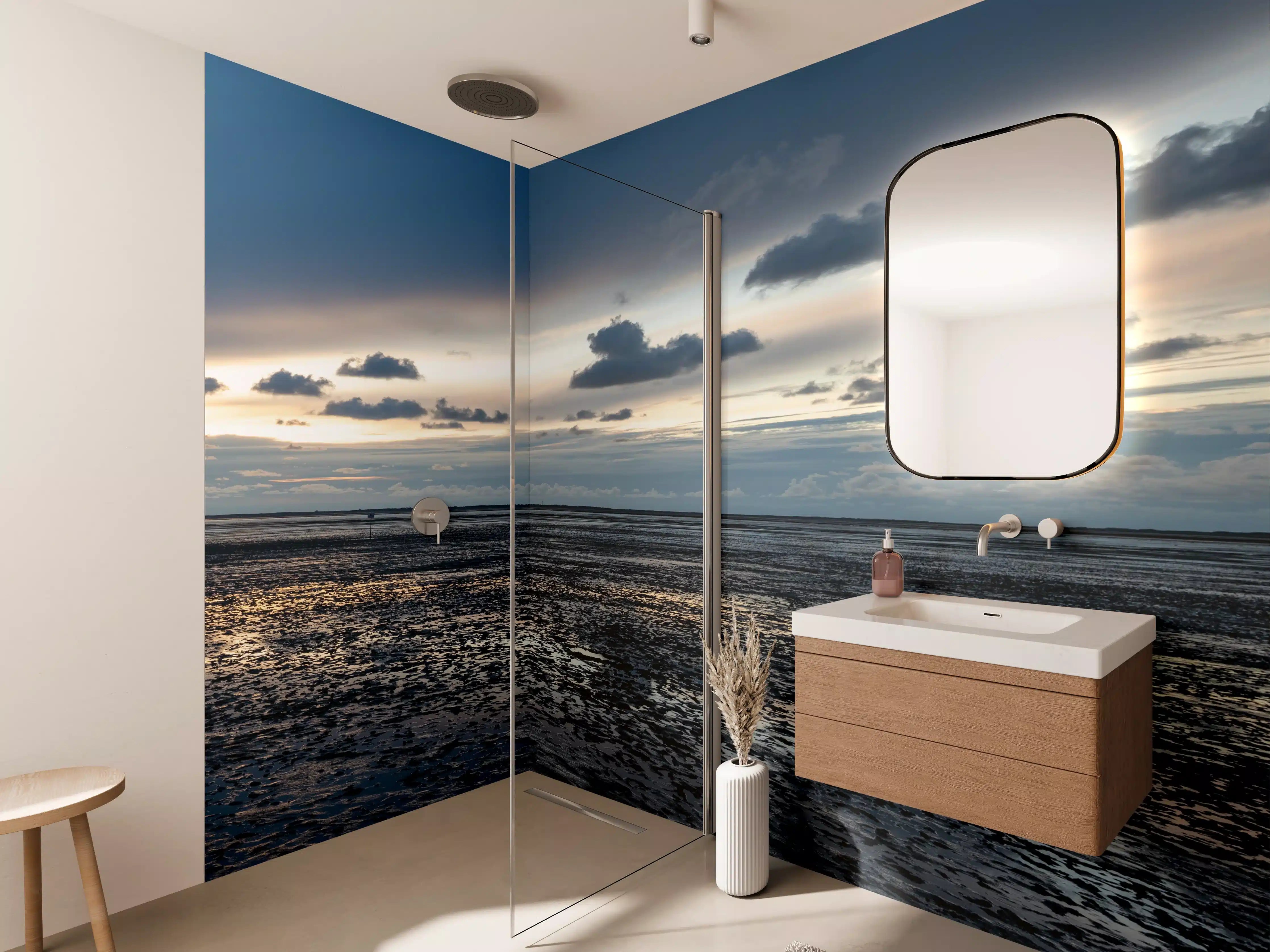 Wandverkleidung Bad - Grauer Sonnenuntergang am Ozean