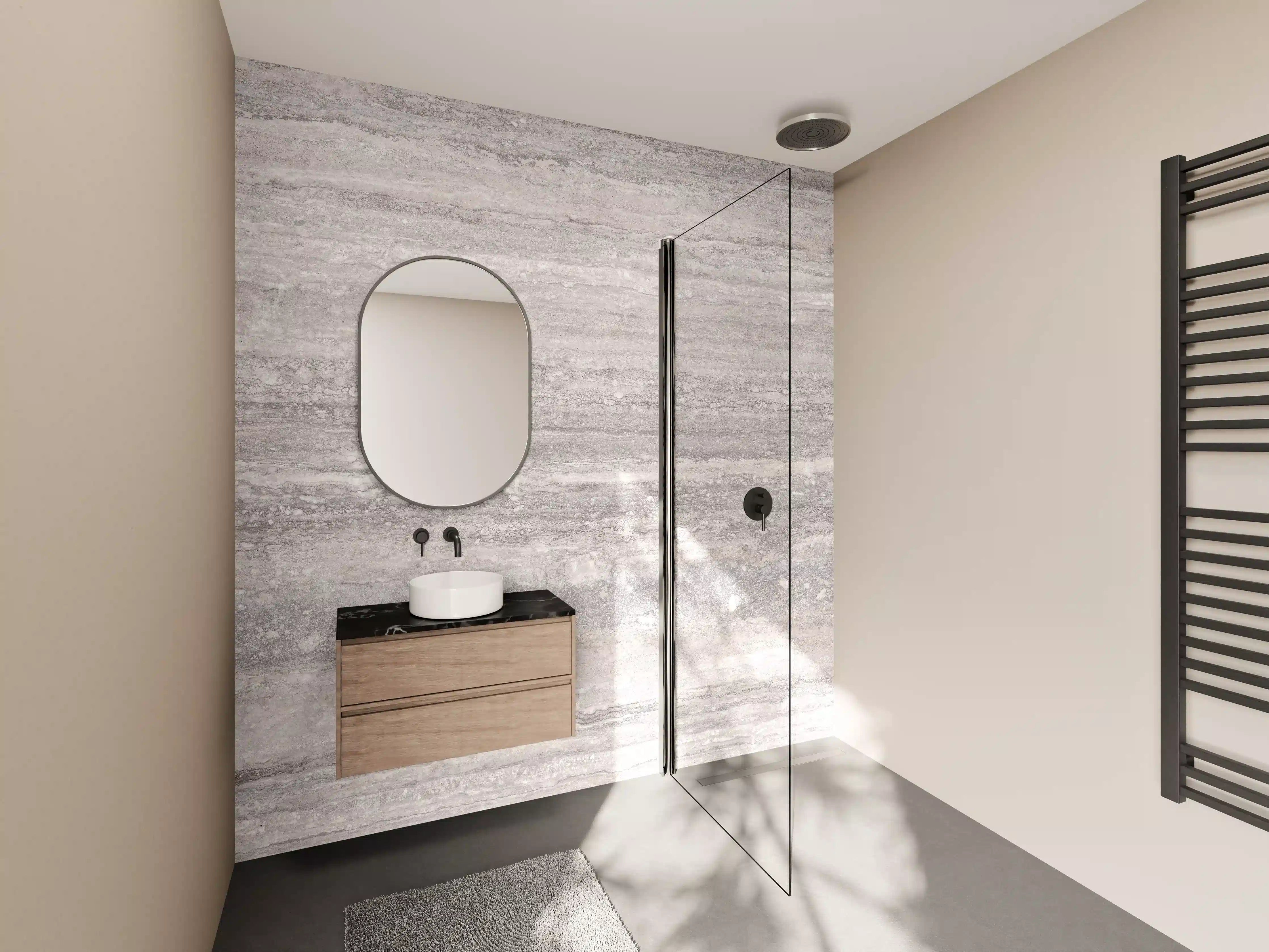 Wandverkleidung Bad - Grauer Travertin Stein