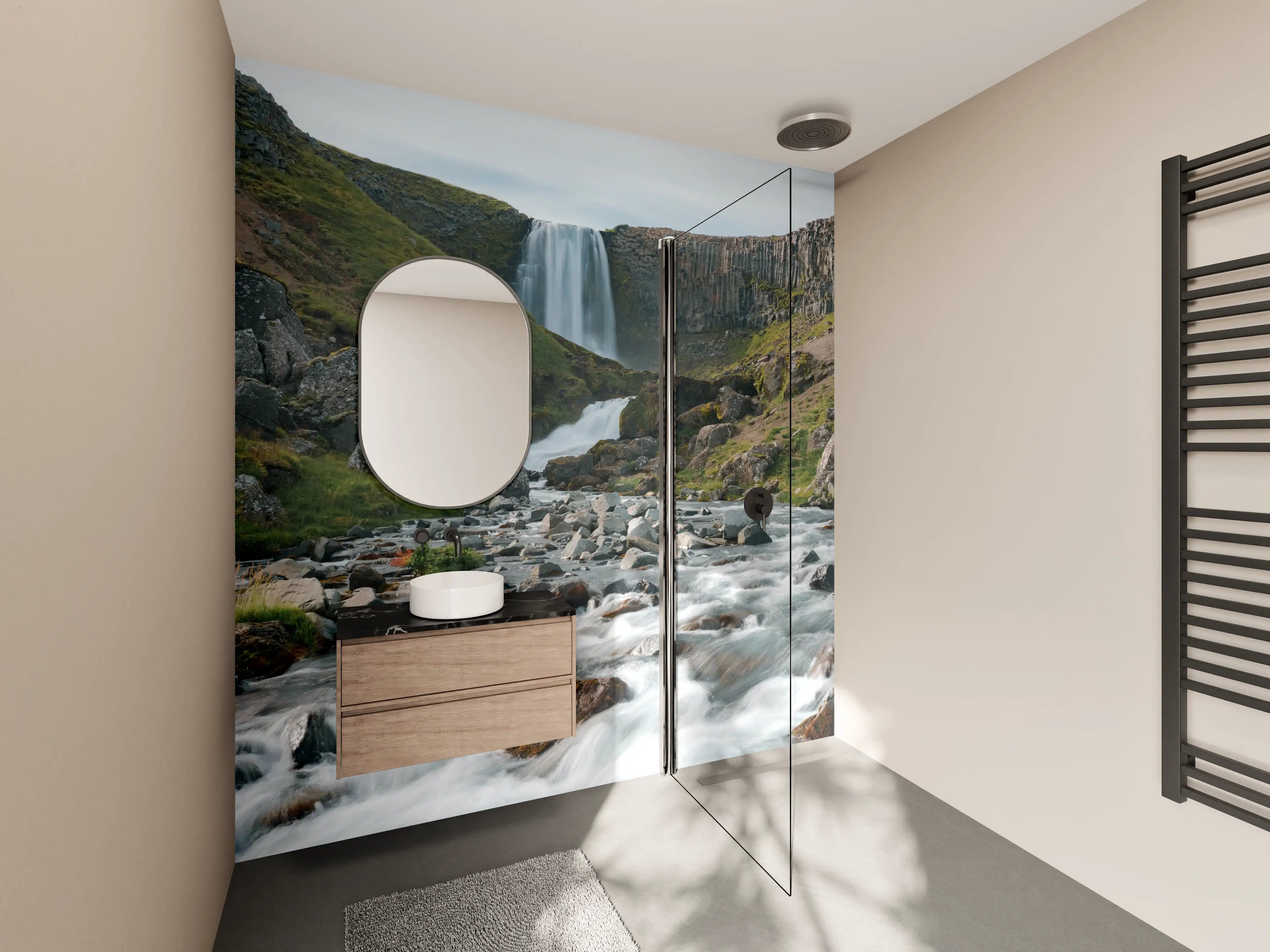 Wandverkleidung Bad - Grauer Wasserschleier in Island