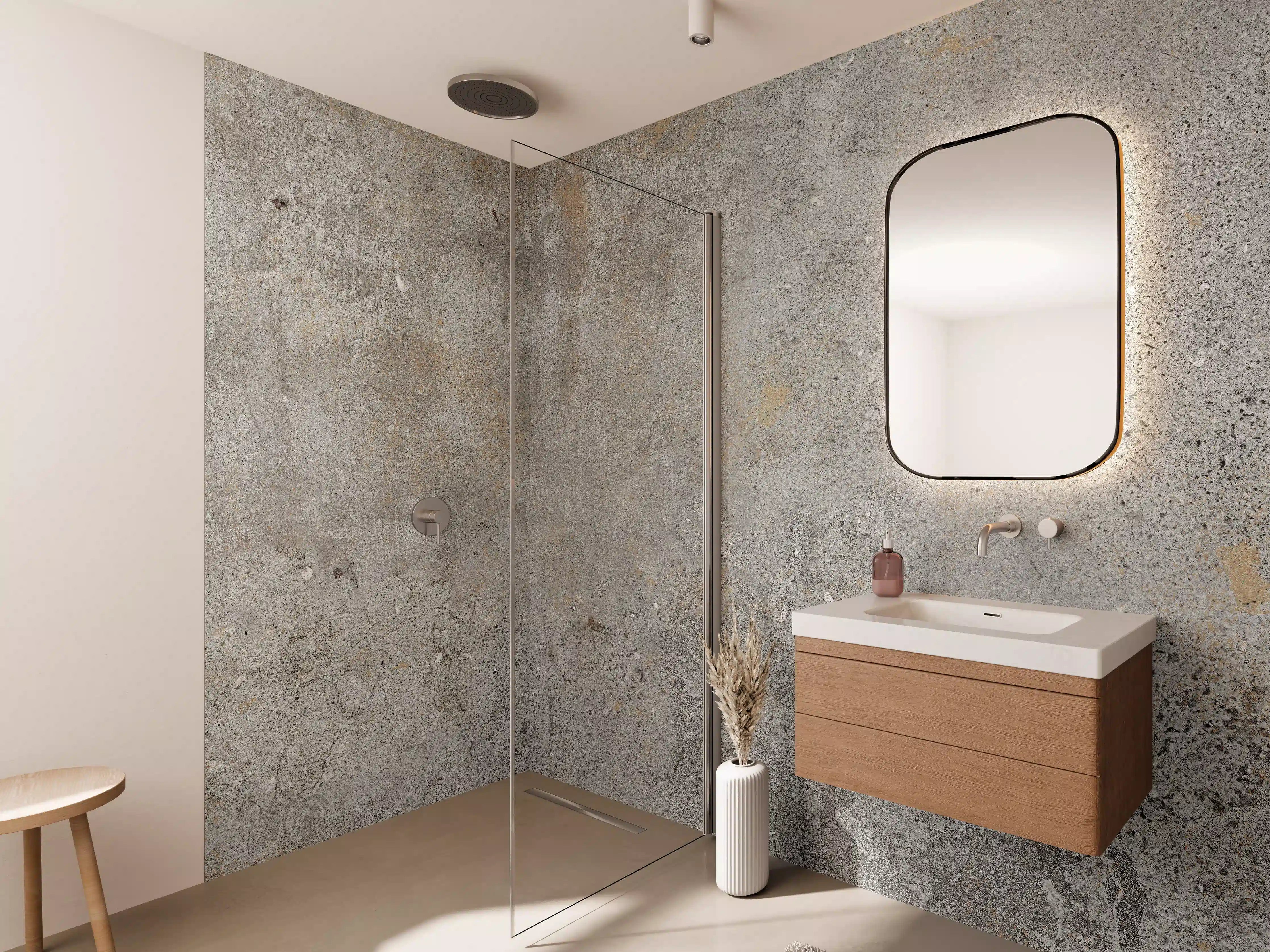 Wandverkleidung Bad - Grauer rustikaler Beton