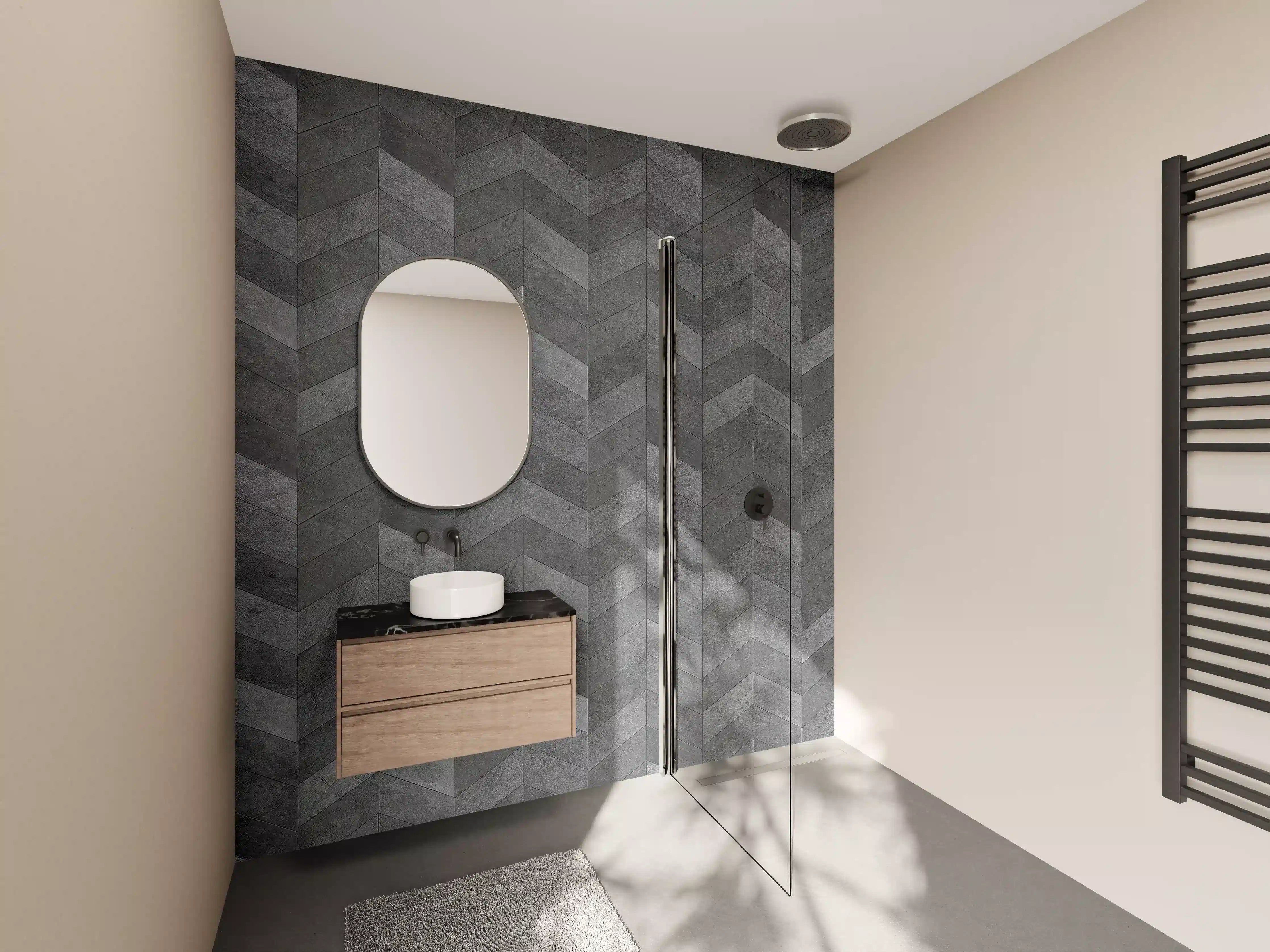 Wandverkleidung Bad - Graues Chevron-Muster
