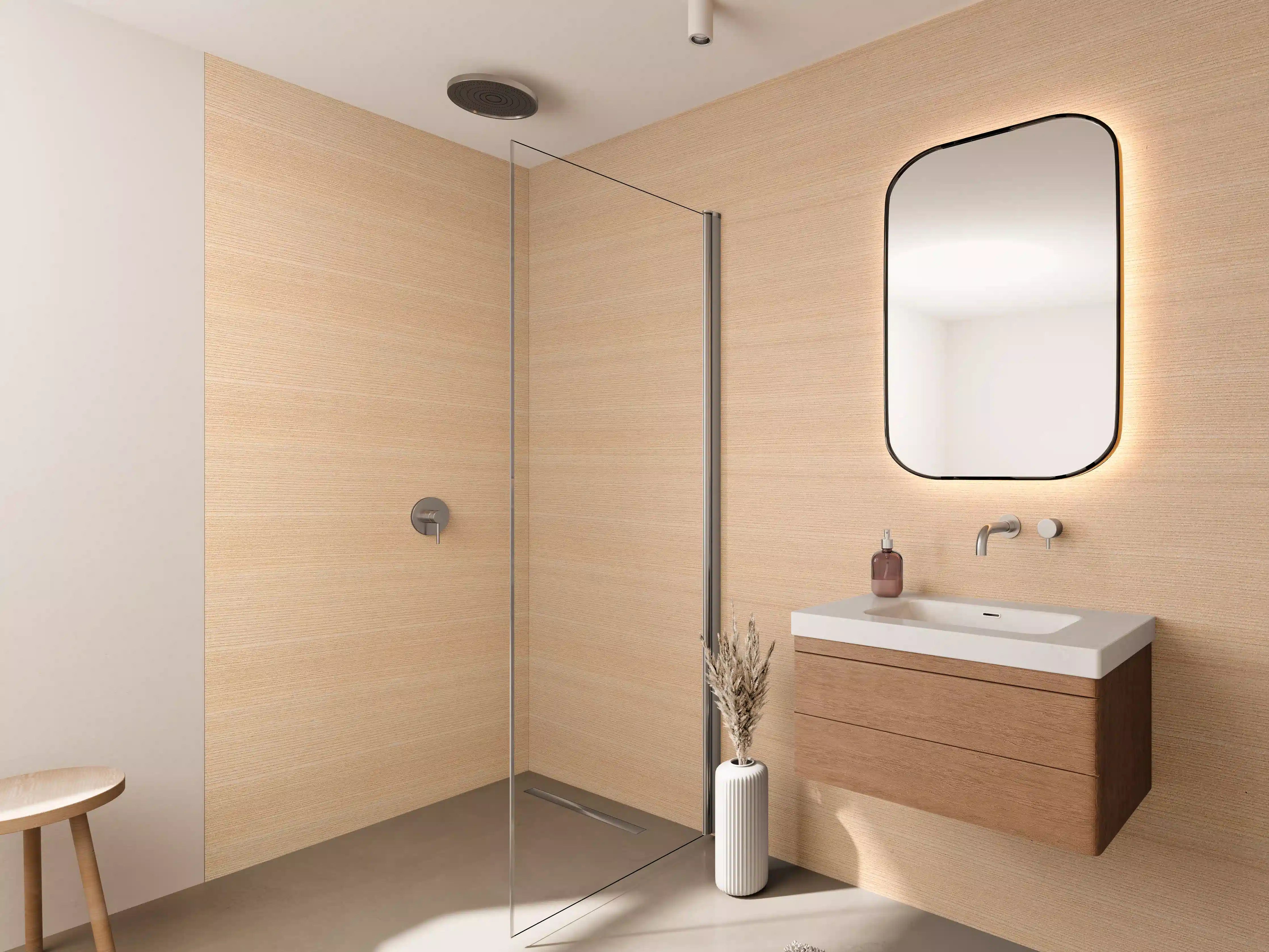 Wandverkleidung Bad - Graues Holzdesign mit zarter Maserung