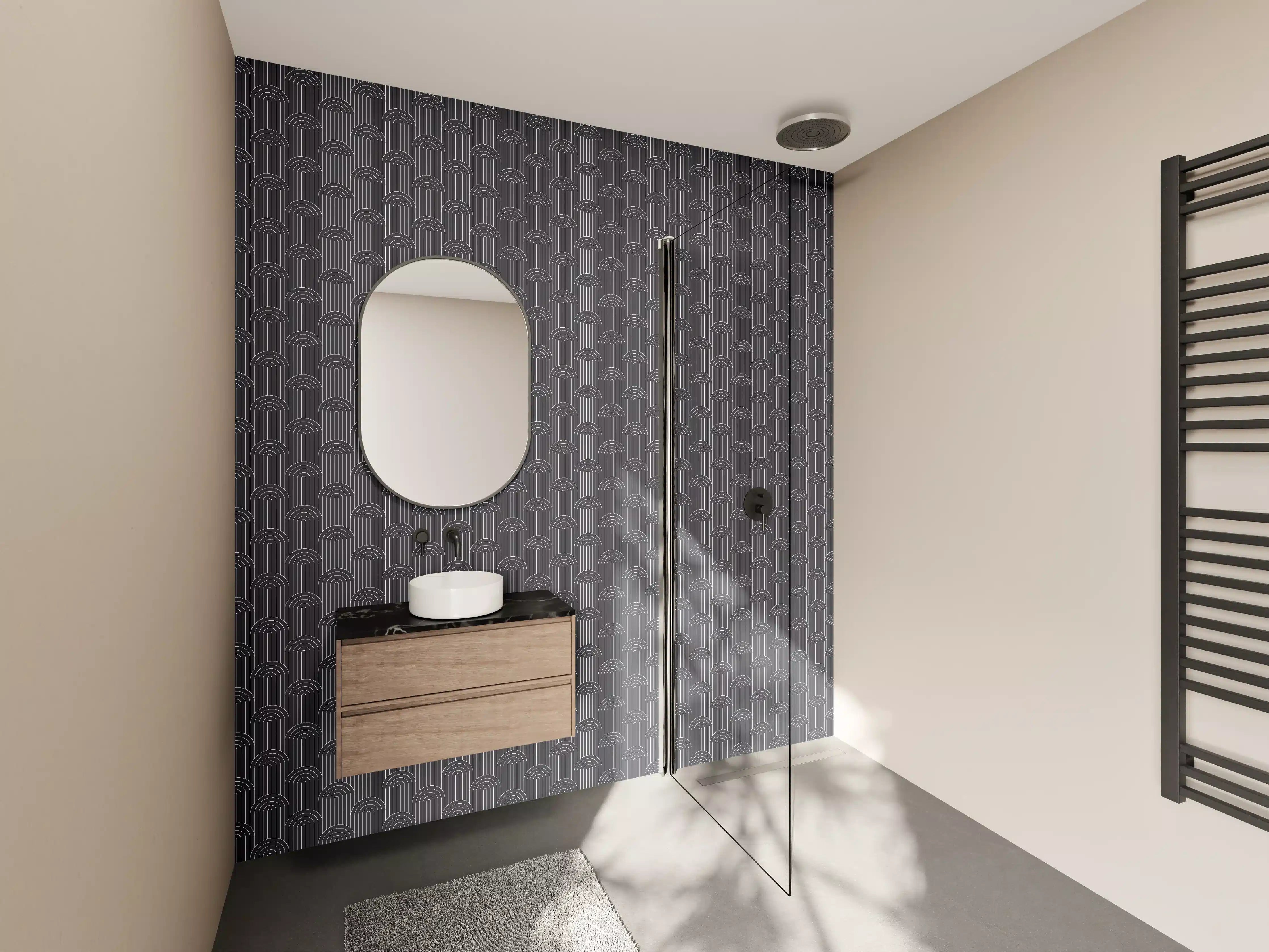 Wandverkleidung Bad - Graues Licht – Geometrisches Muster