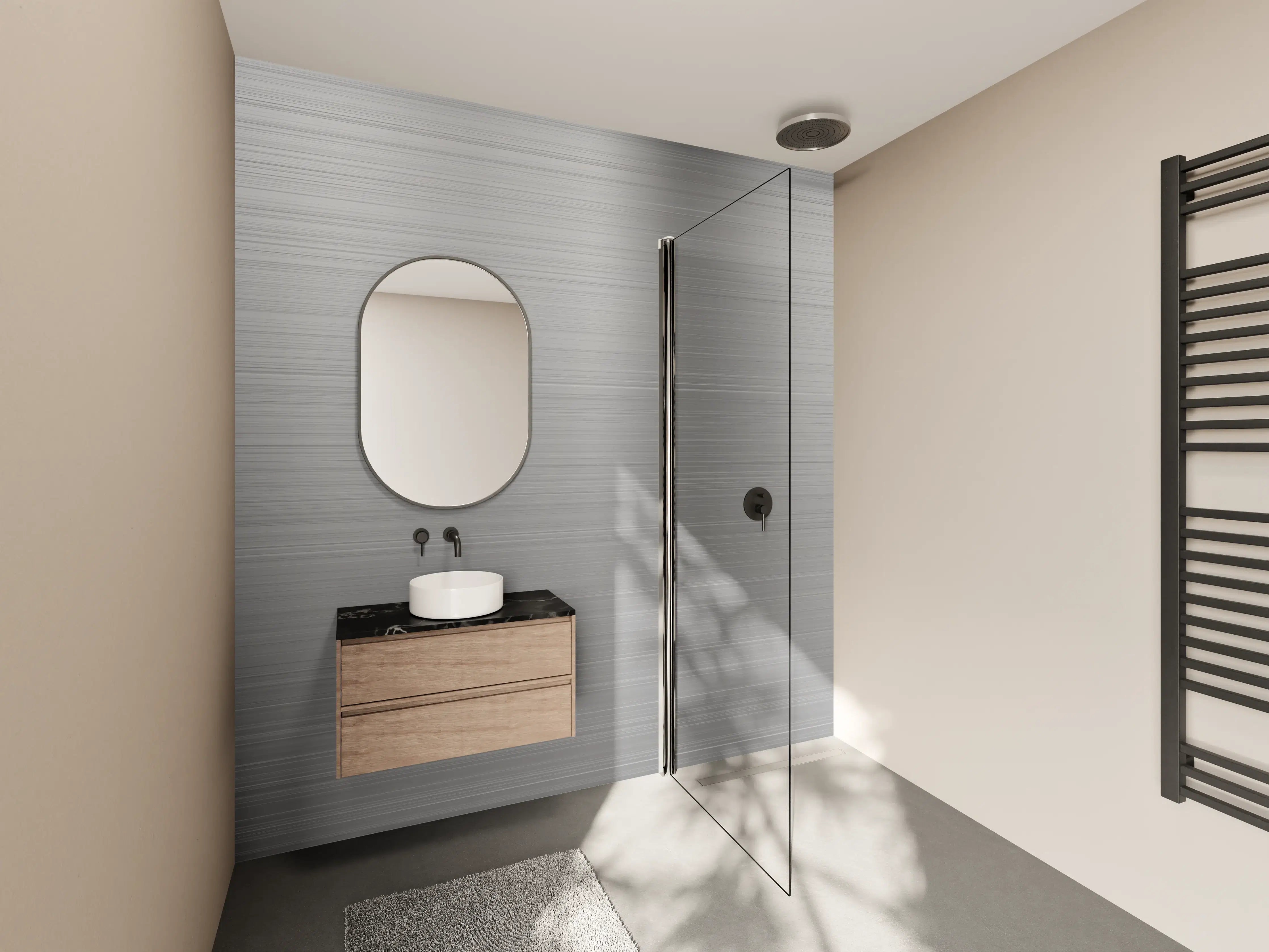 Wandverkleidung Bad - Graues Metall mit reflektierender Oberfläche