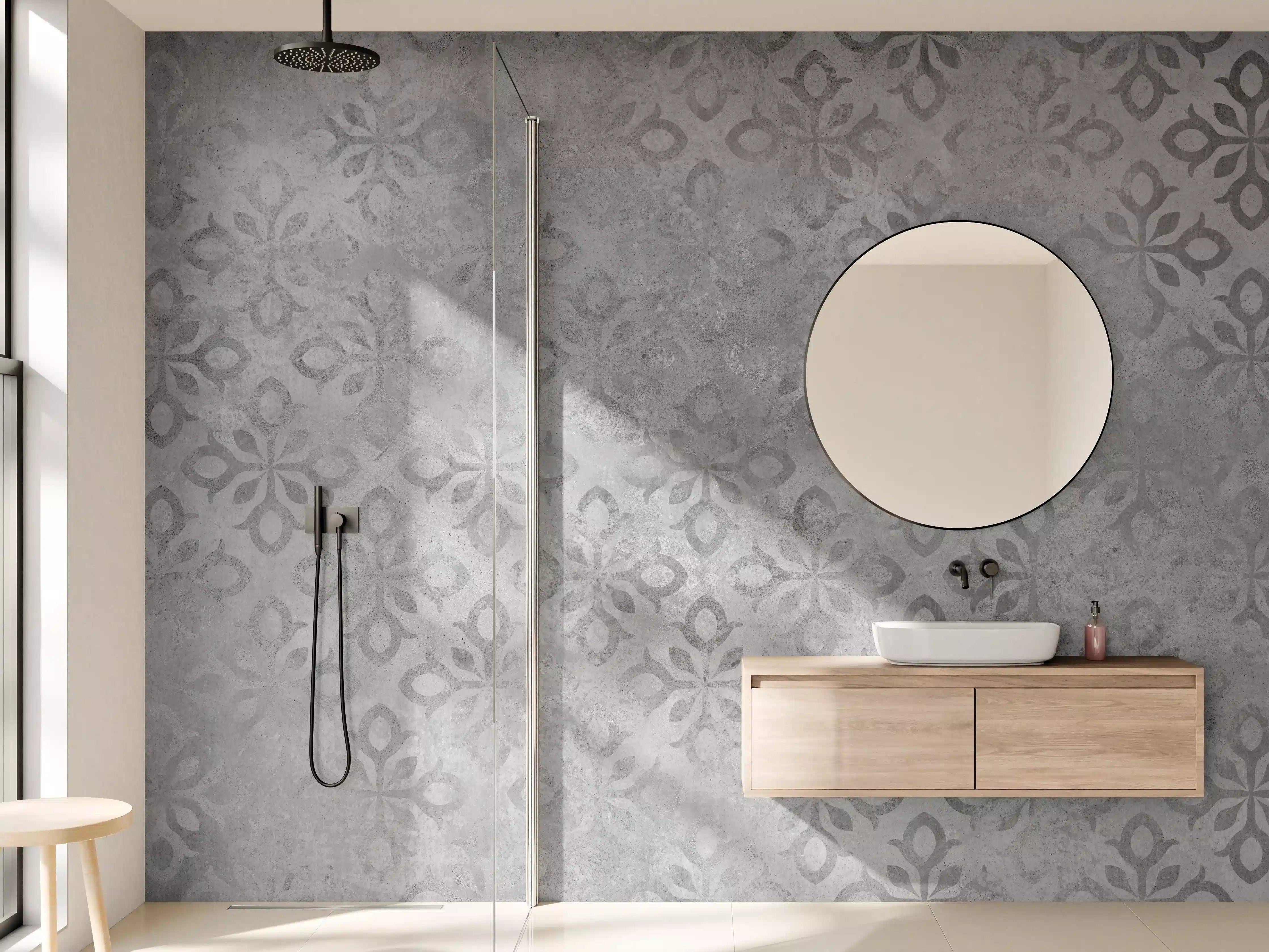 Wandverkleidung Bad - Graues Ornament Muster