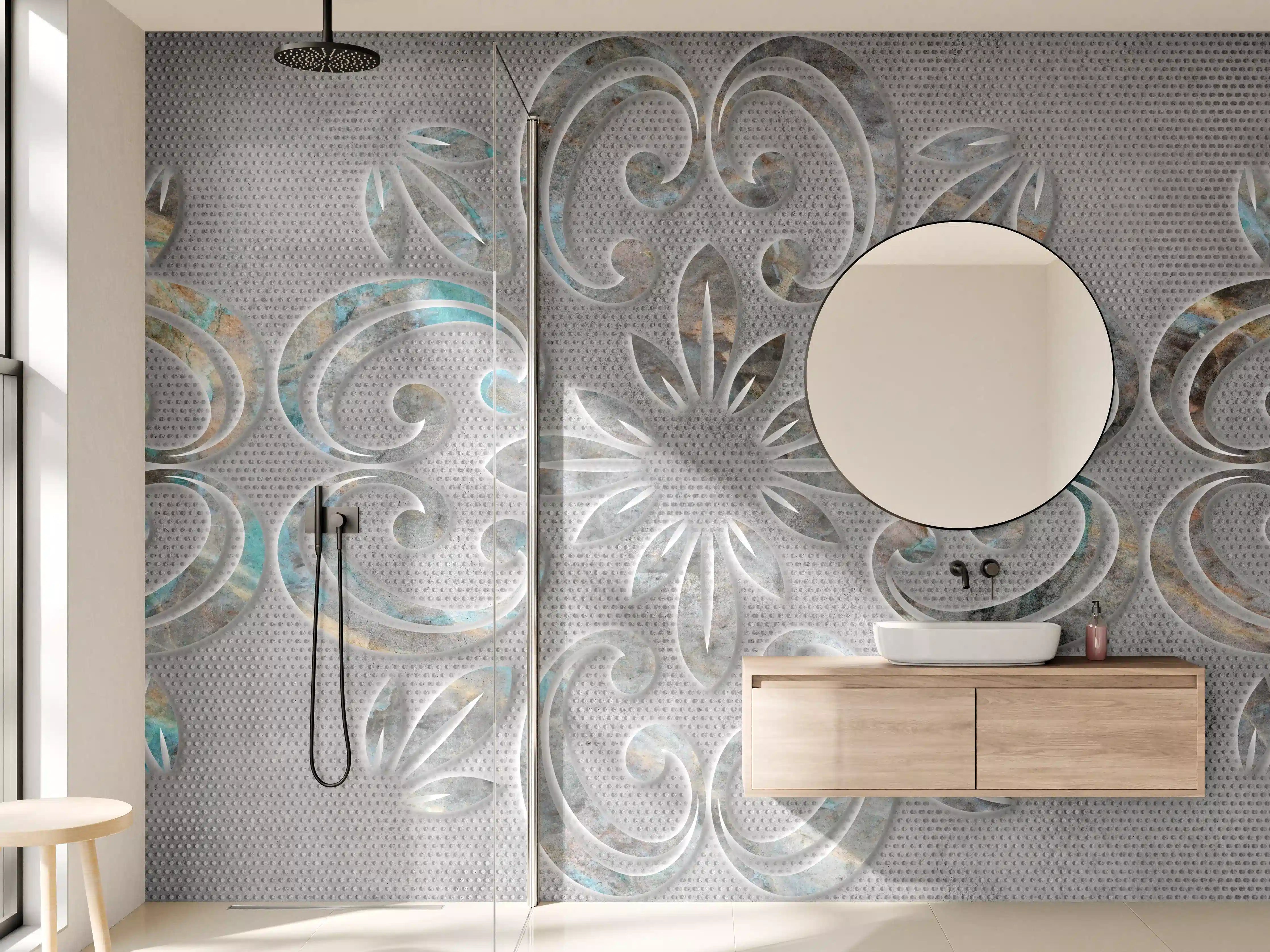 Wandverkleidung Bad - Graues Ornamentmuster - Zementwandtextur