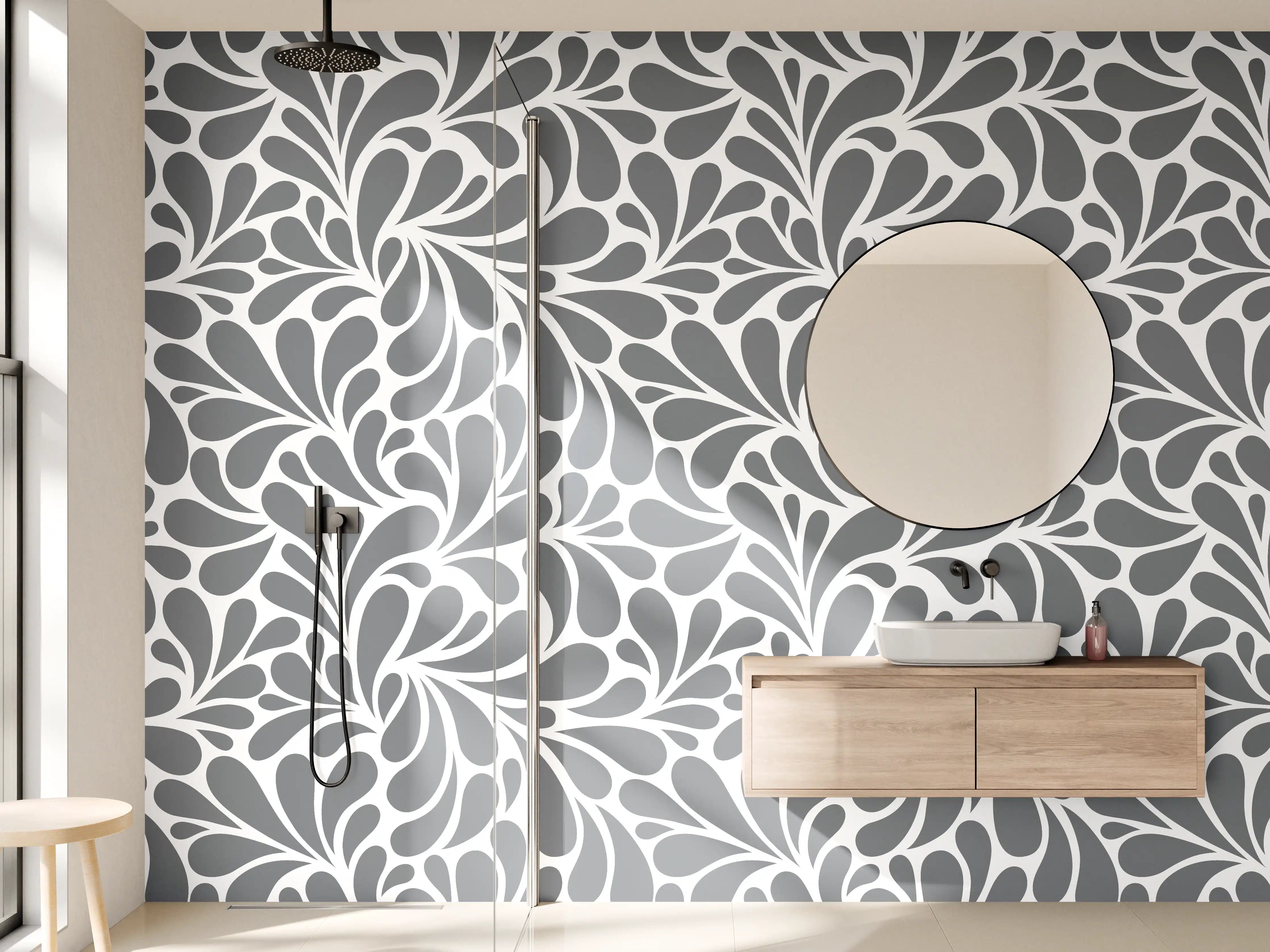 Wandverkleidung Bad - Graues und Weißes Blattmuster