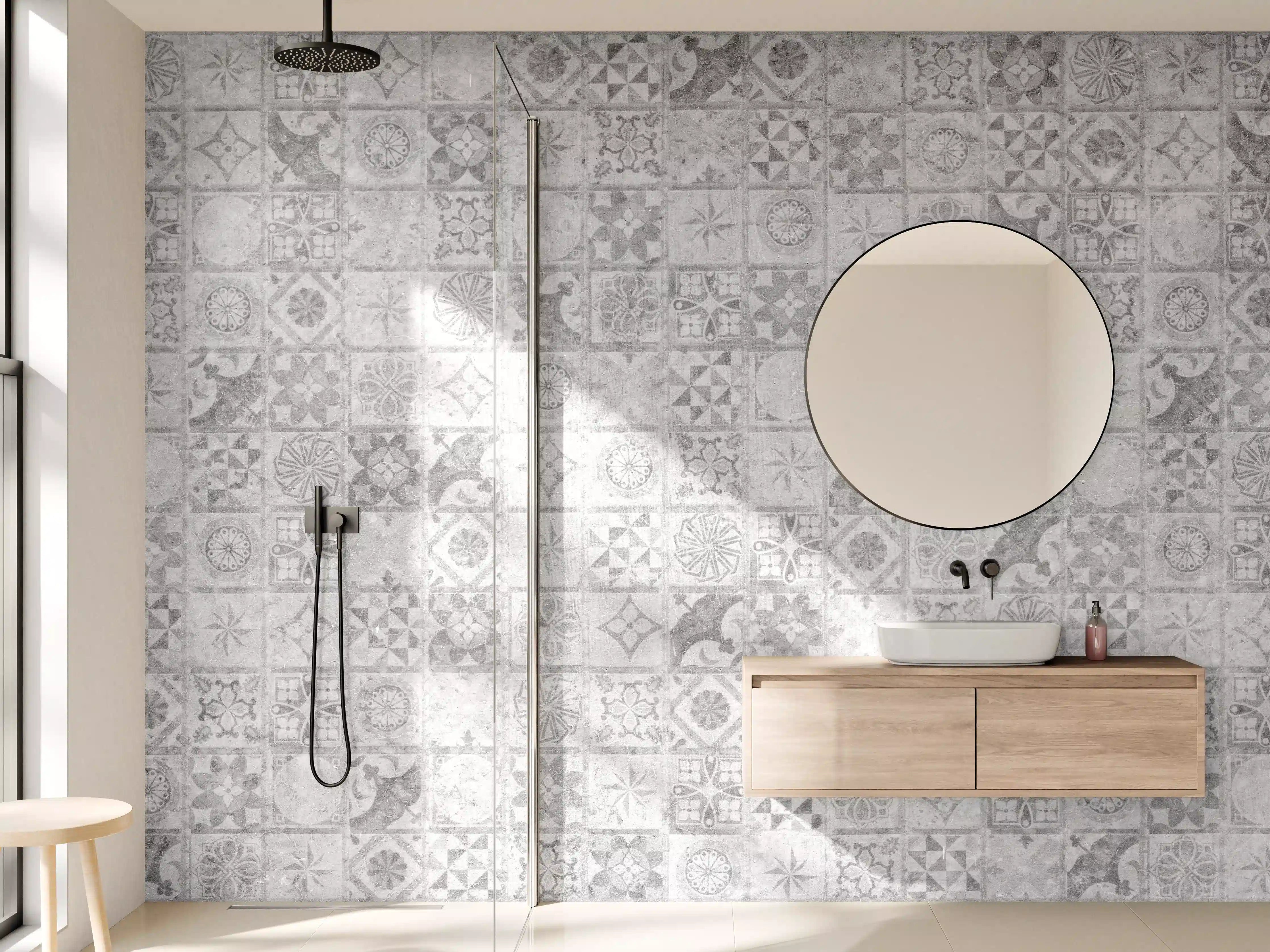 Wandverkleidung Bad - Graues weißes Mosaikmotiv