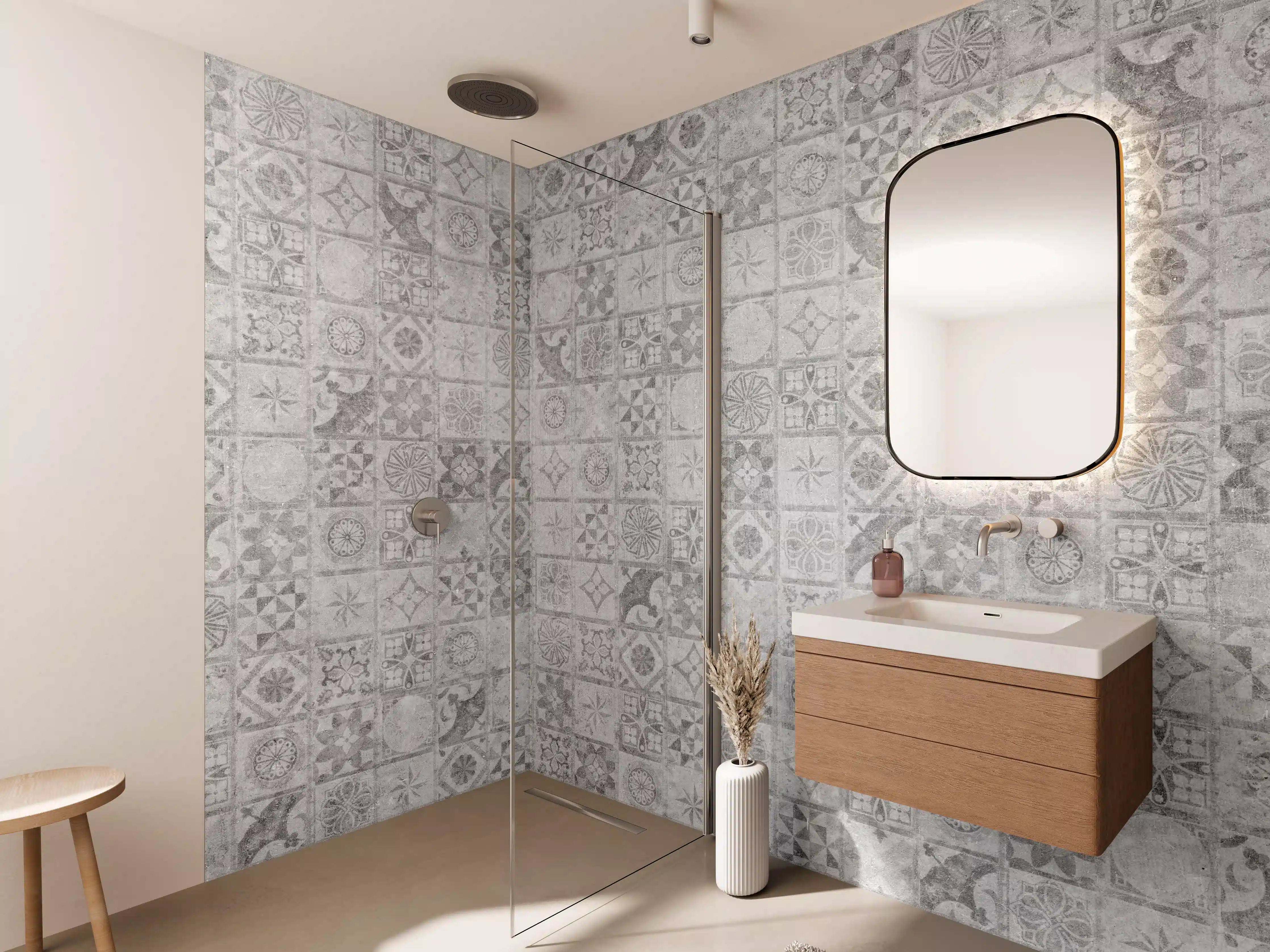 Wandverkleidung Bad - Graues weißes Mosaikmotiv
