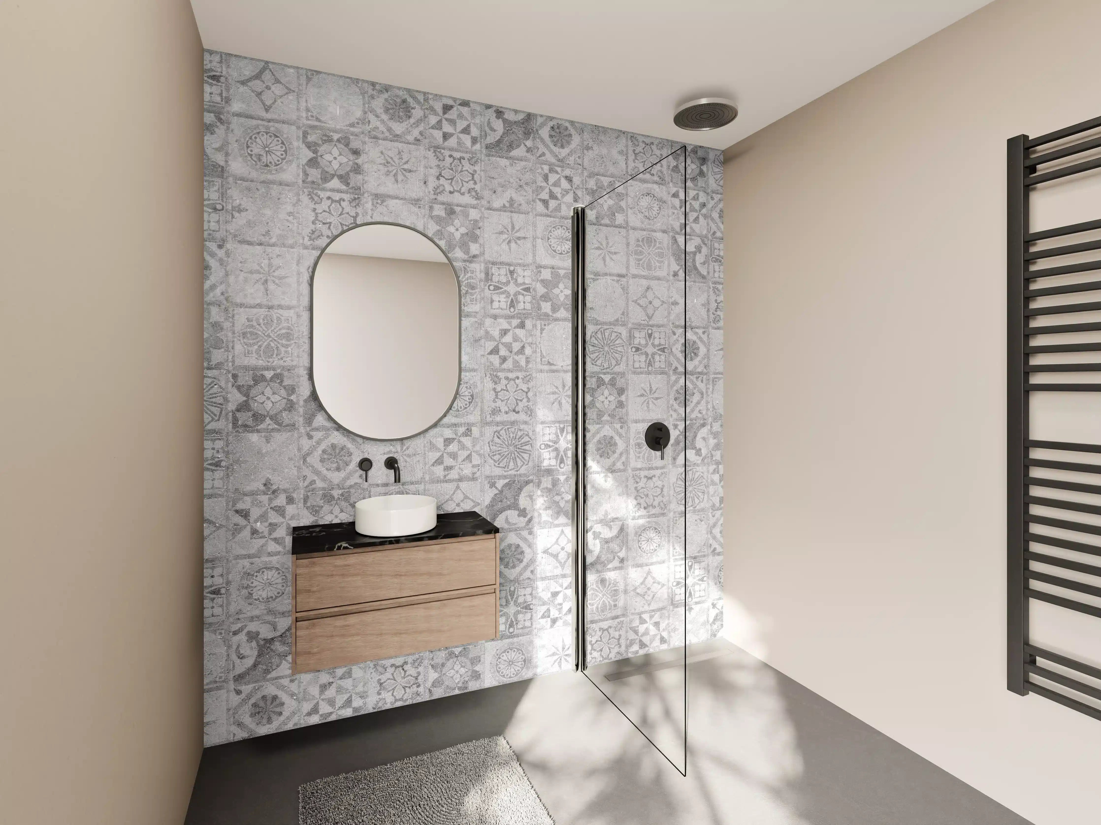 Wandverkleidung Bad - Graues weißes Mosaikmotiv