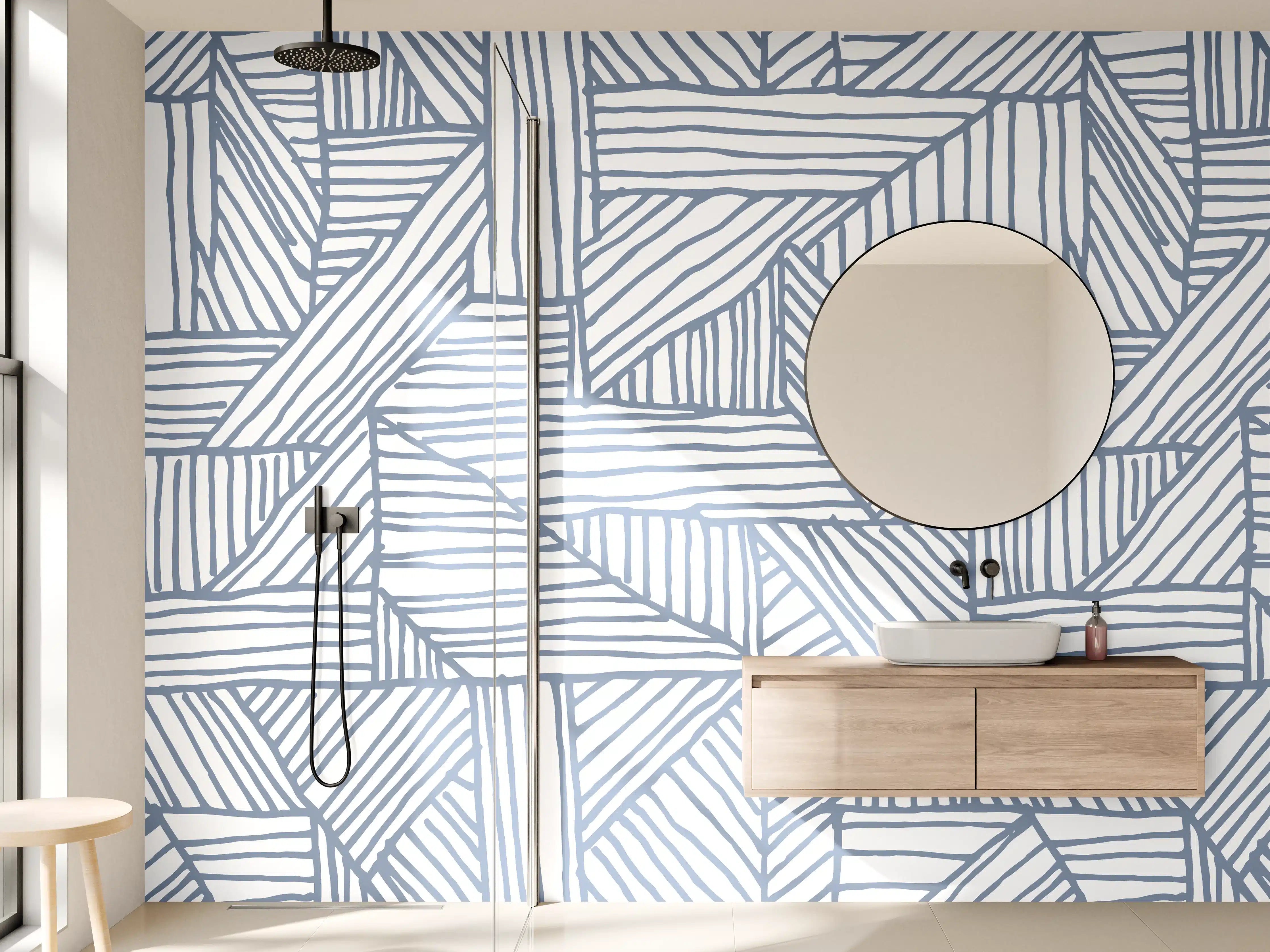 Wandverkleidung Bad - Graufarbene Linienmuster in Weiß