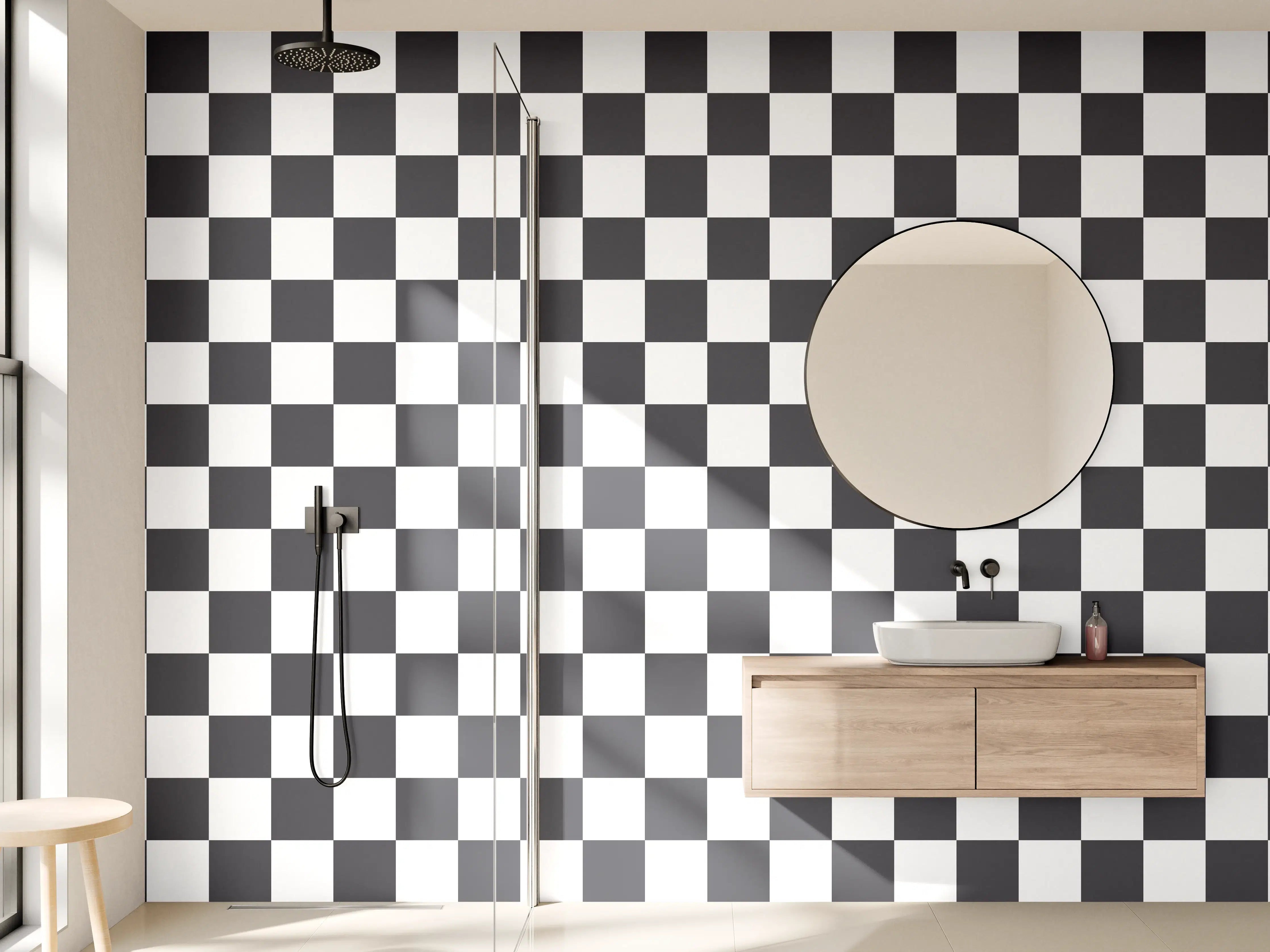 Wandverkleidung Bad - Graufarbene geometrische Musterwand