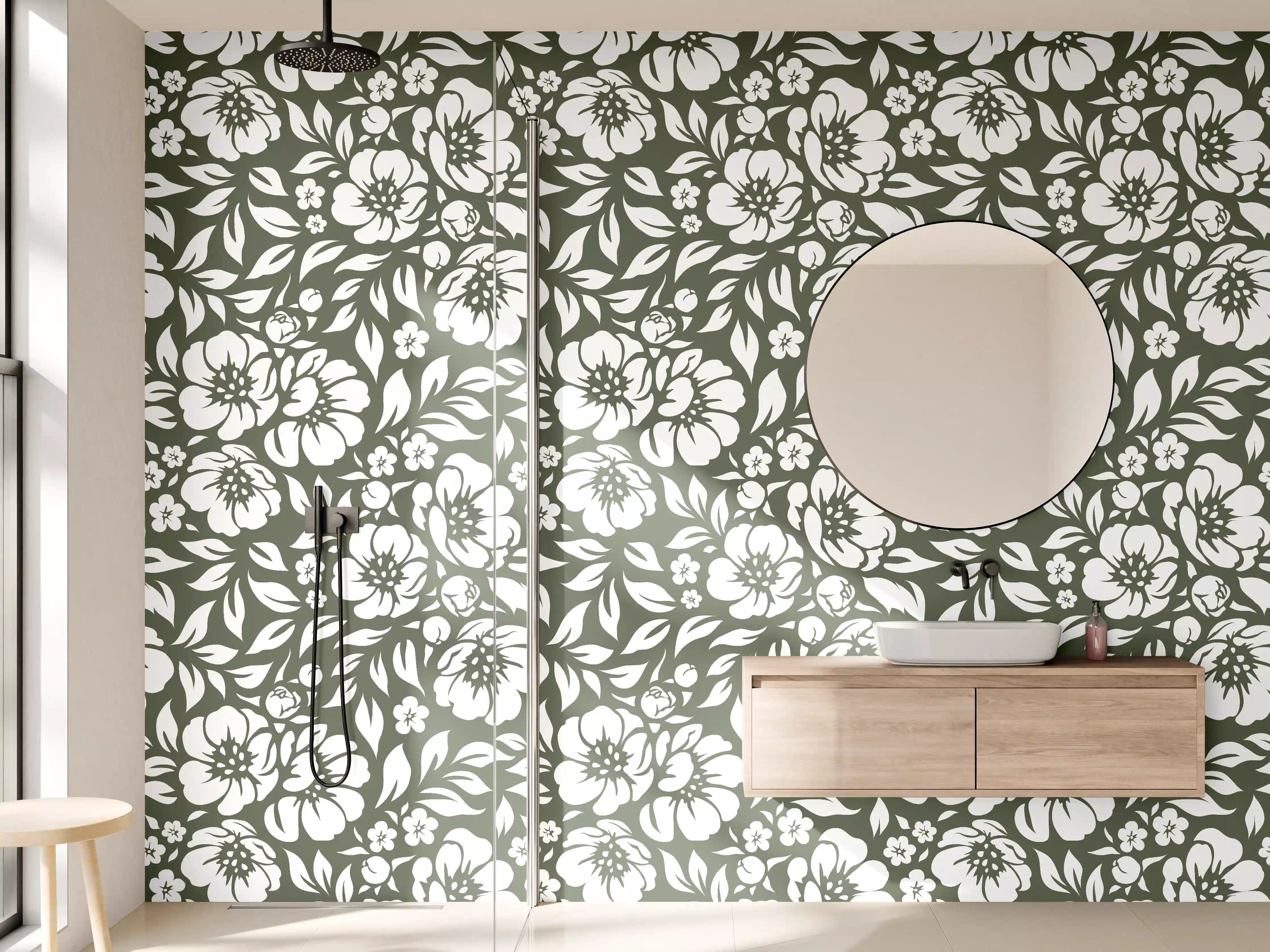 Wandverkleidung Bad - Grauschwarz Blumenmuster