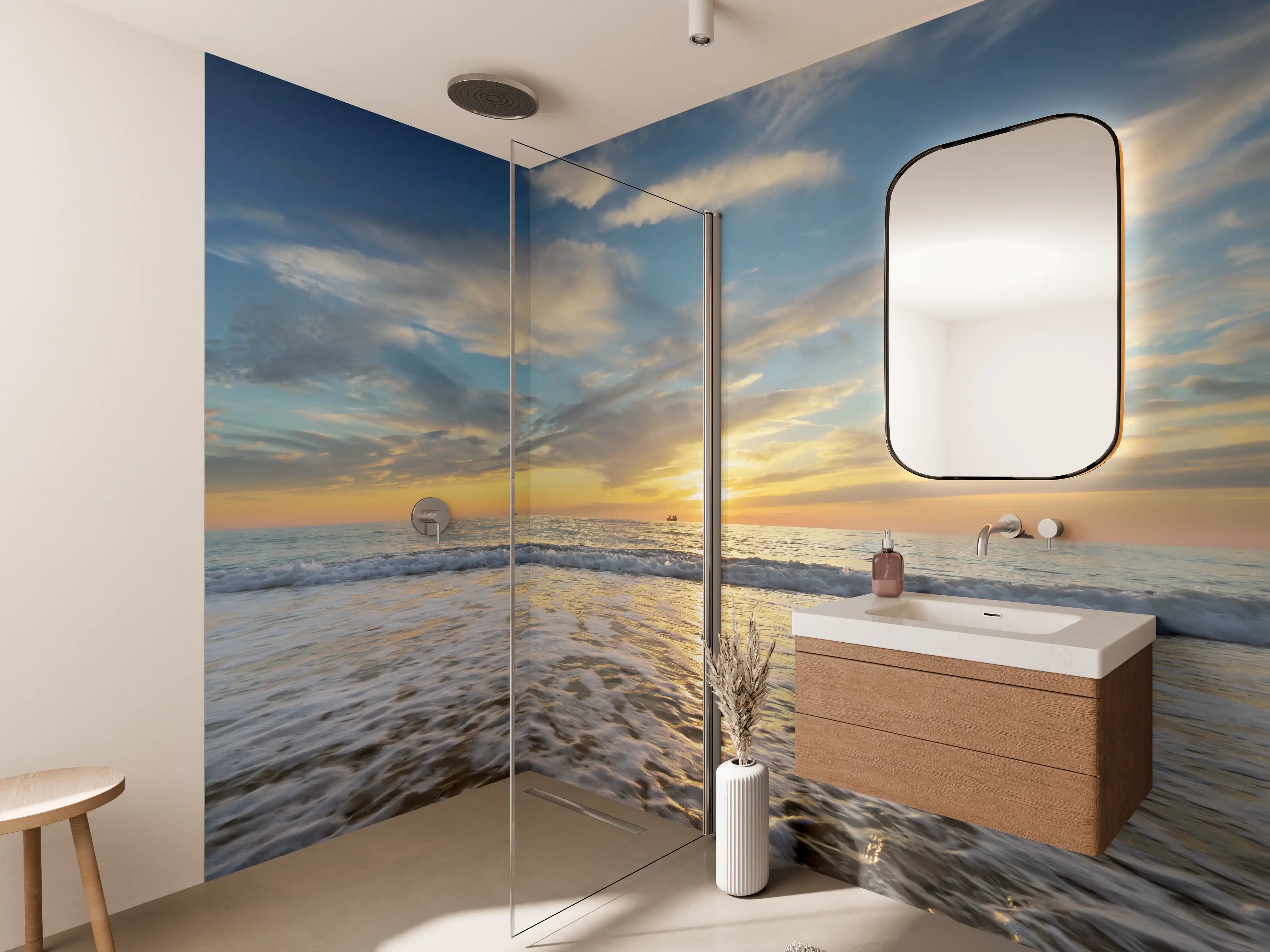 Wandverkleidung Bad - Grauwe Sonnenfinsternis am Horizont