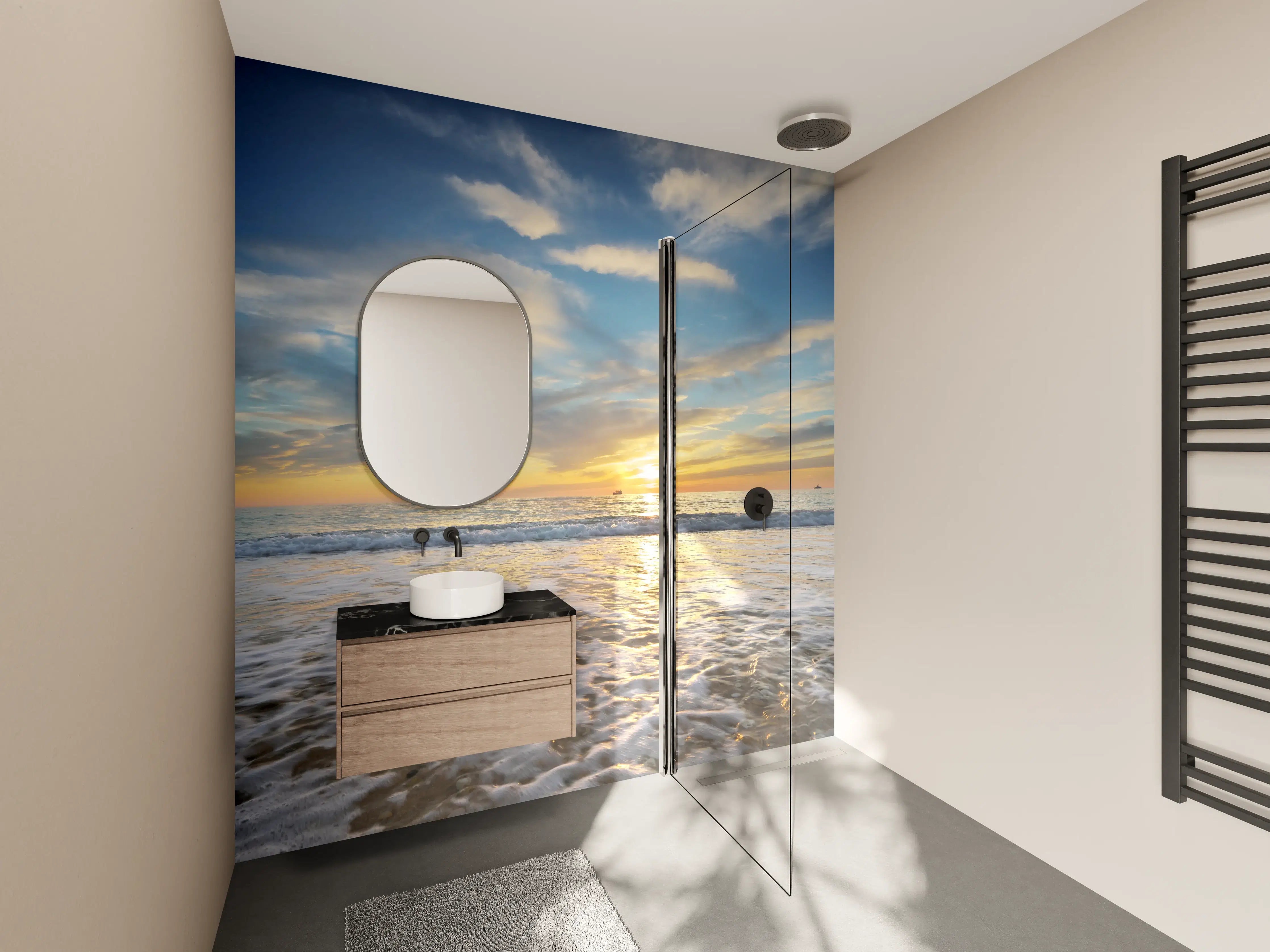 Wandverkleidung Bad - Grauwe Sonnenfinsternis am Horizont