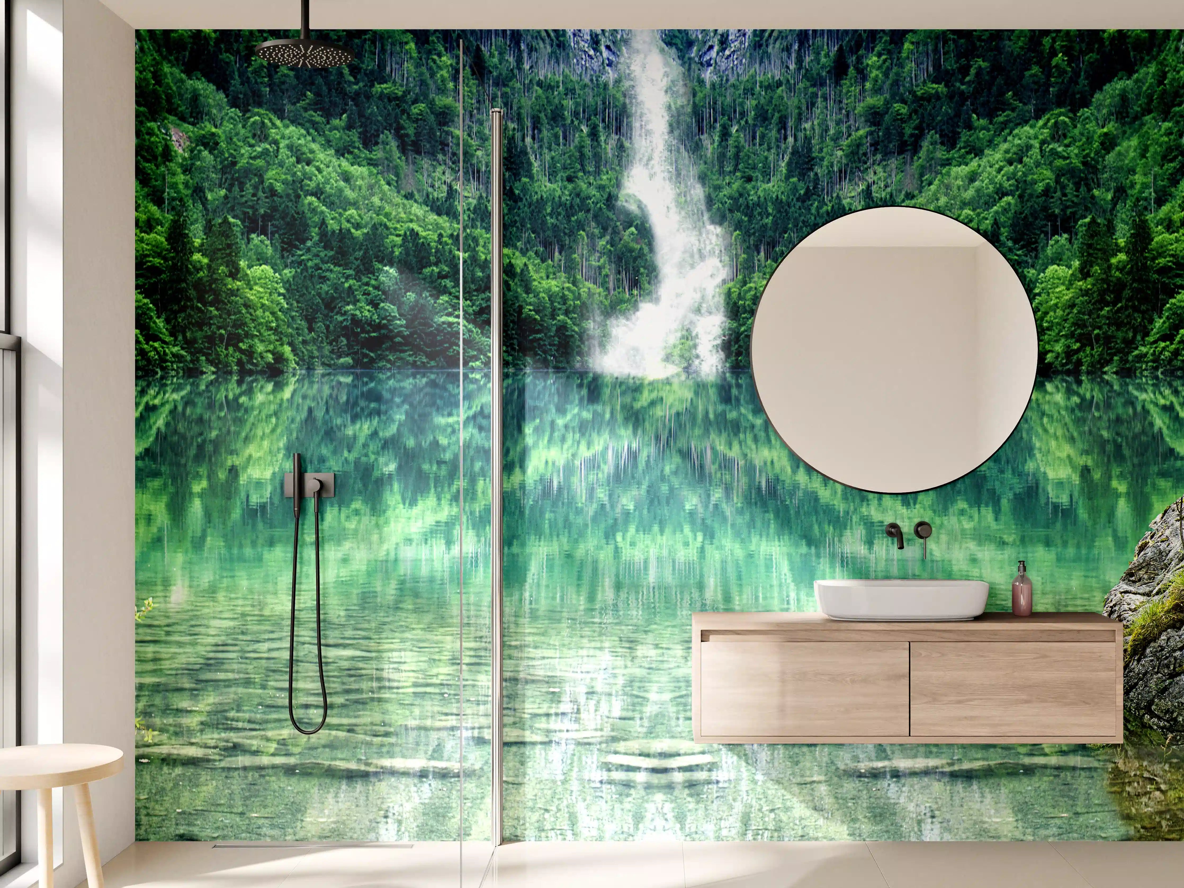 Wandverkleidung Bad - Grauweißer Wasserfalltraum