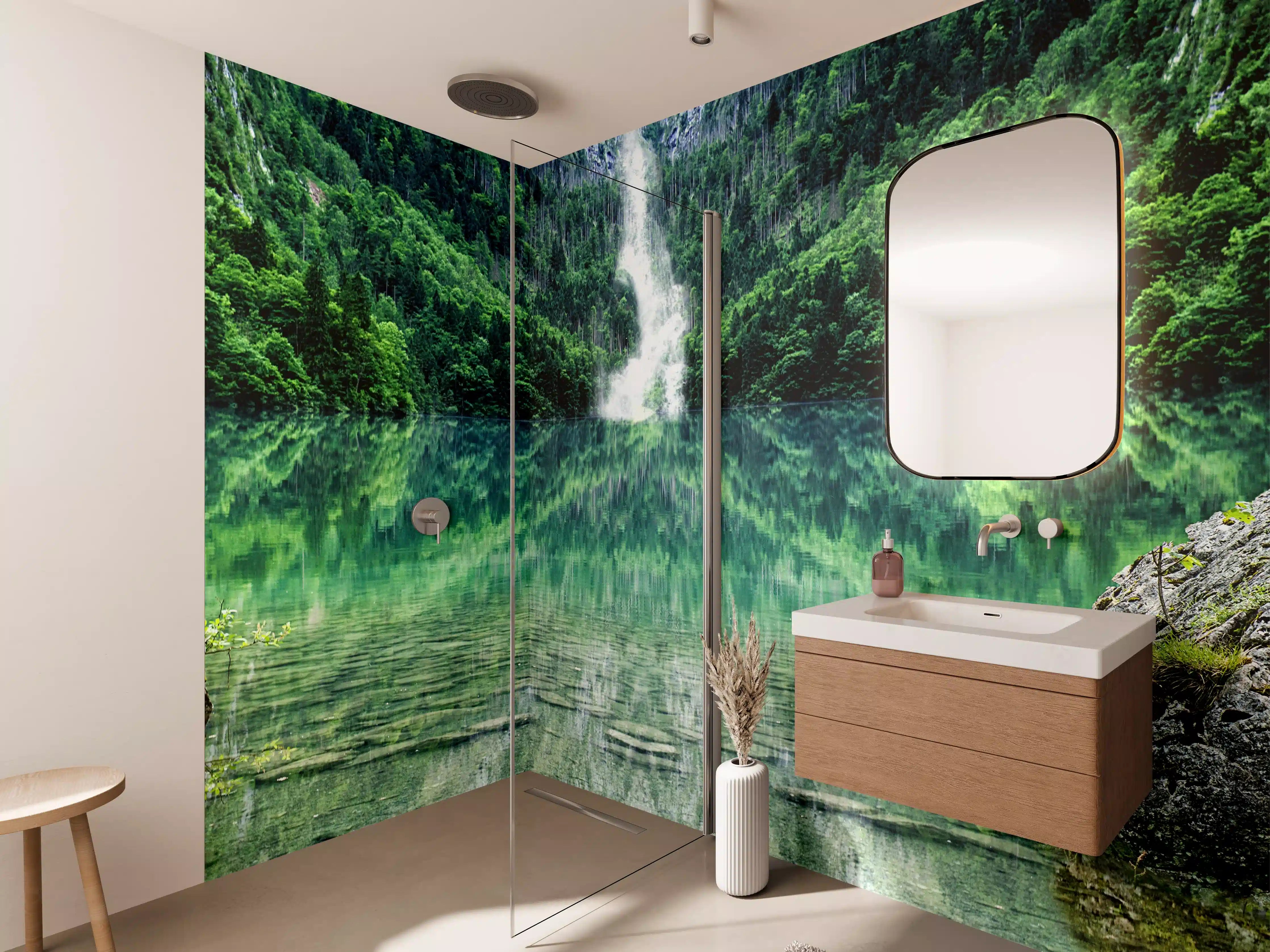 Wandverkleidung Bad - Grauweißer Wasserfalltraum