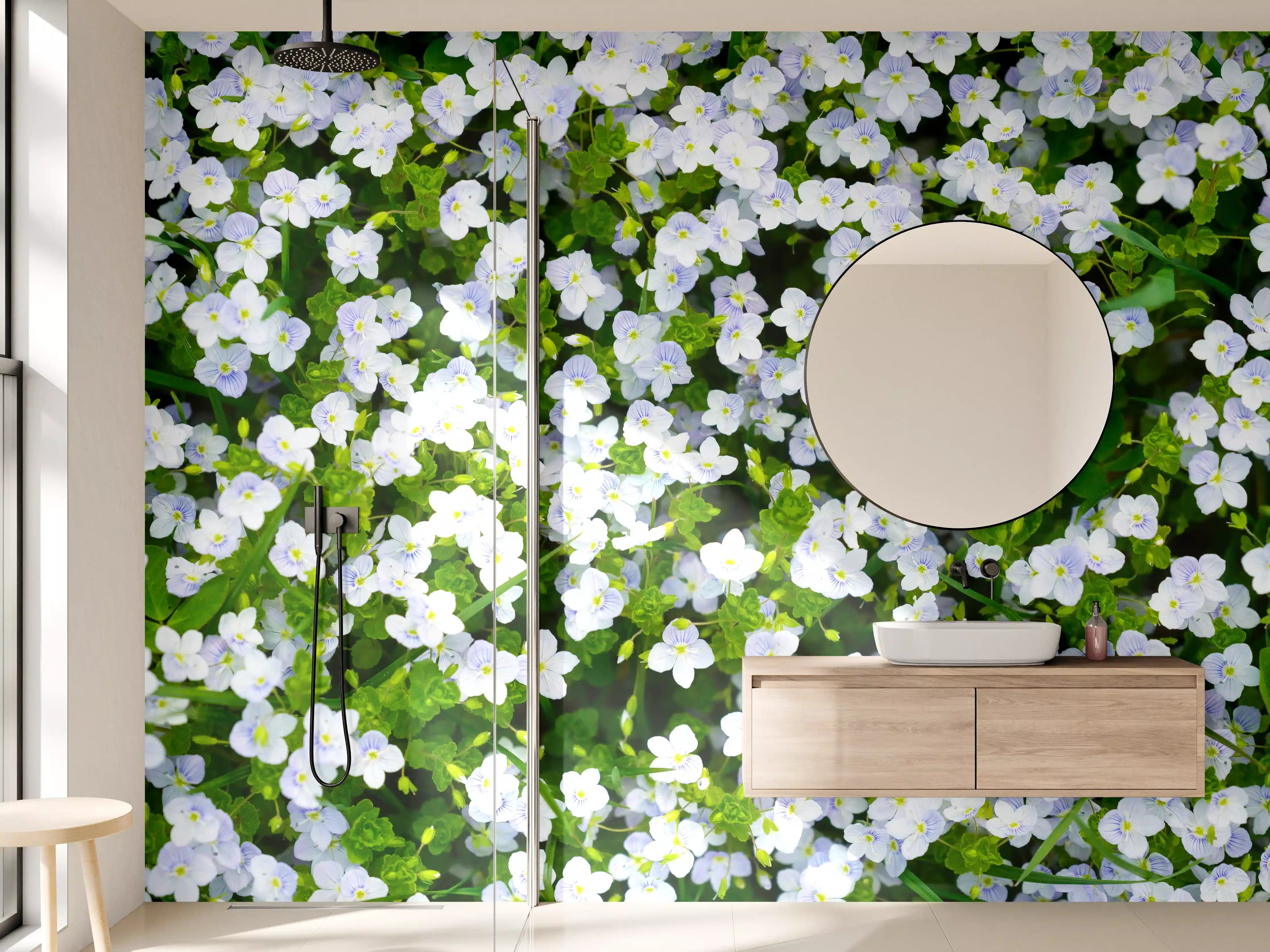 Wandverkleidung Bad - Grauweißes Blütenmeer