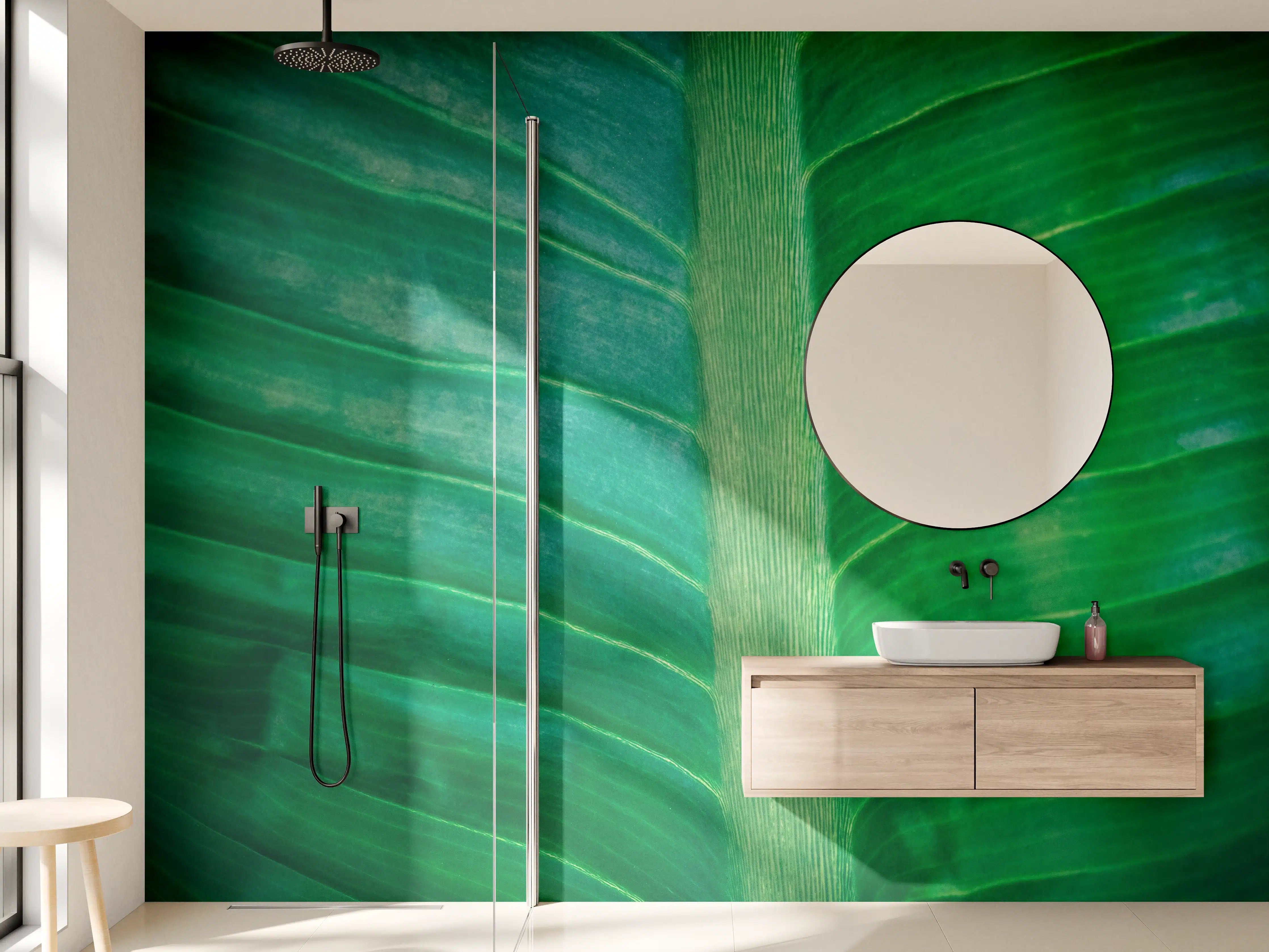 Wandverkleidung Bad - Grüne Blätter mit detaillierter Blattaderung