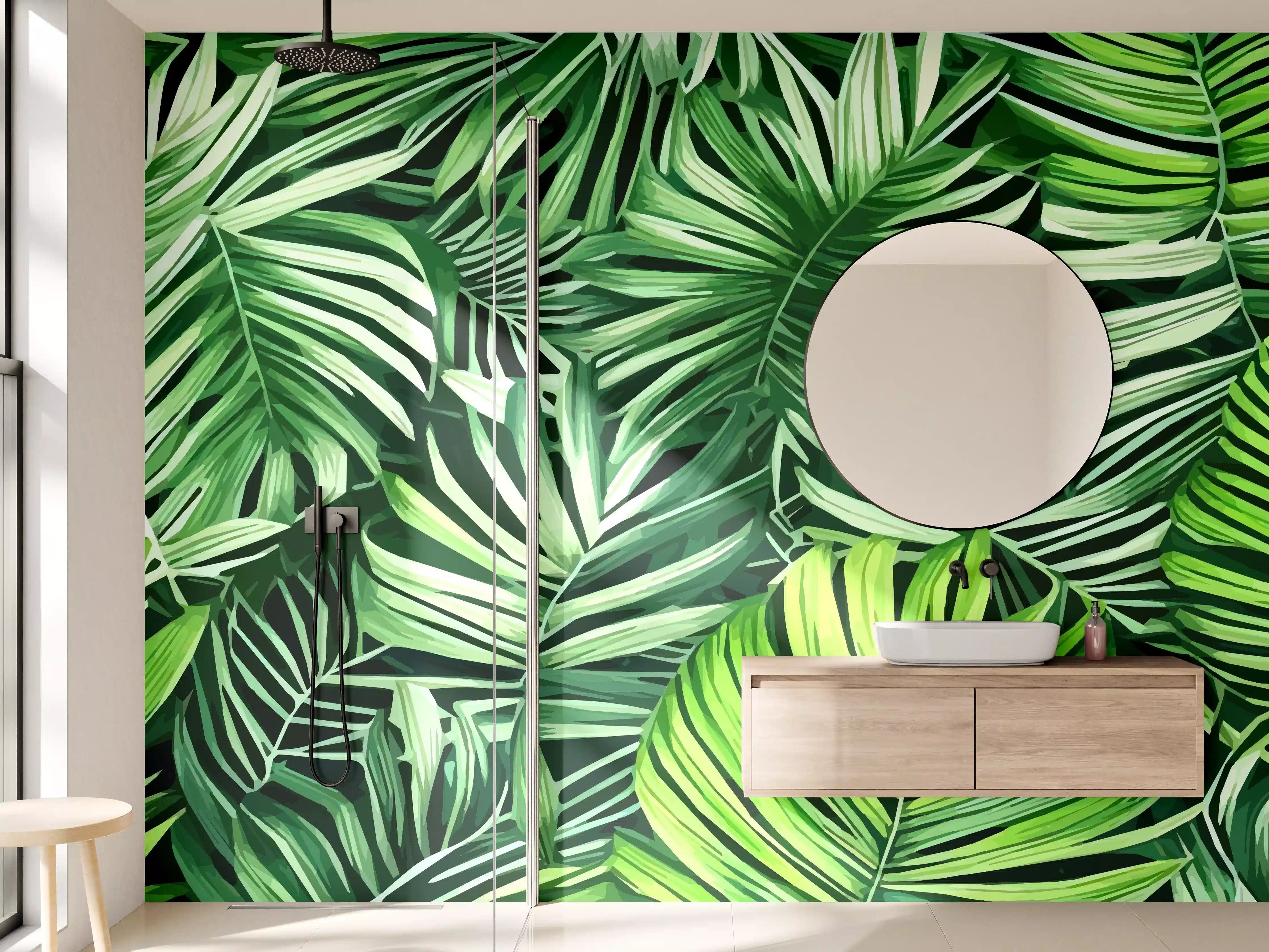 Wandverkleidung Bad - Grüne Blätter mit tropischer Vielfalt