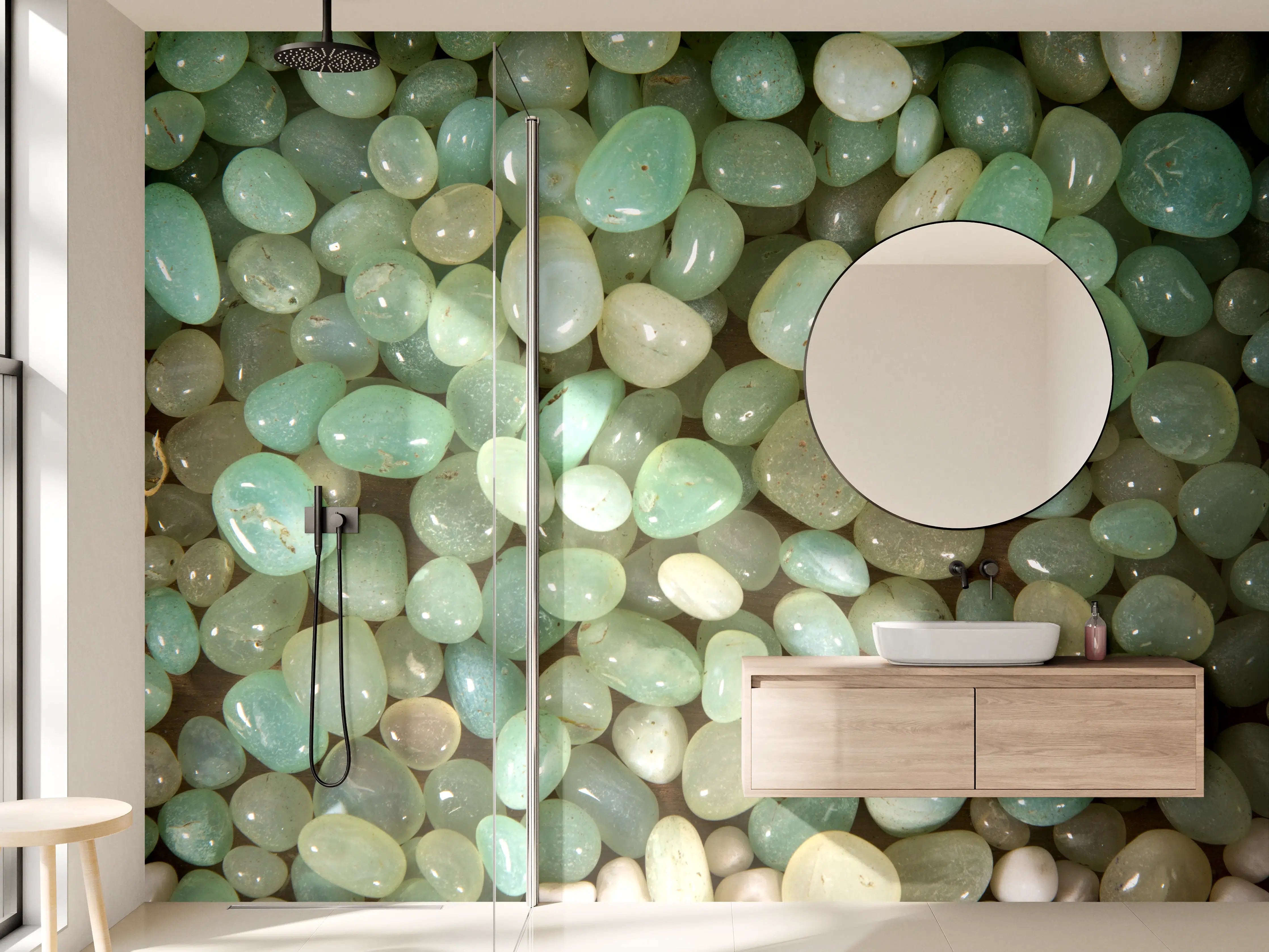 Wandverkleidung Bad - Grüne Jade Steine