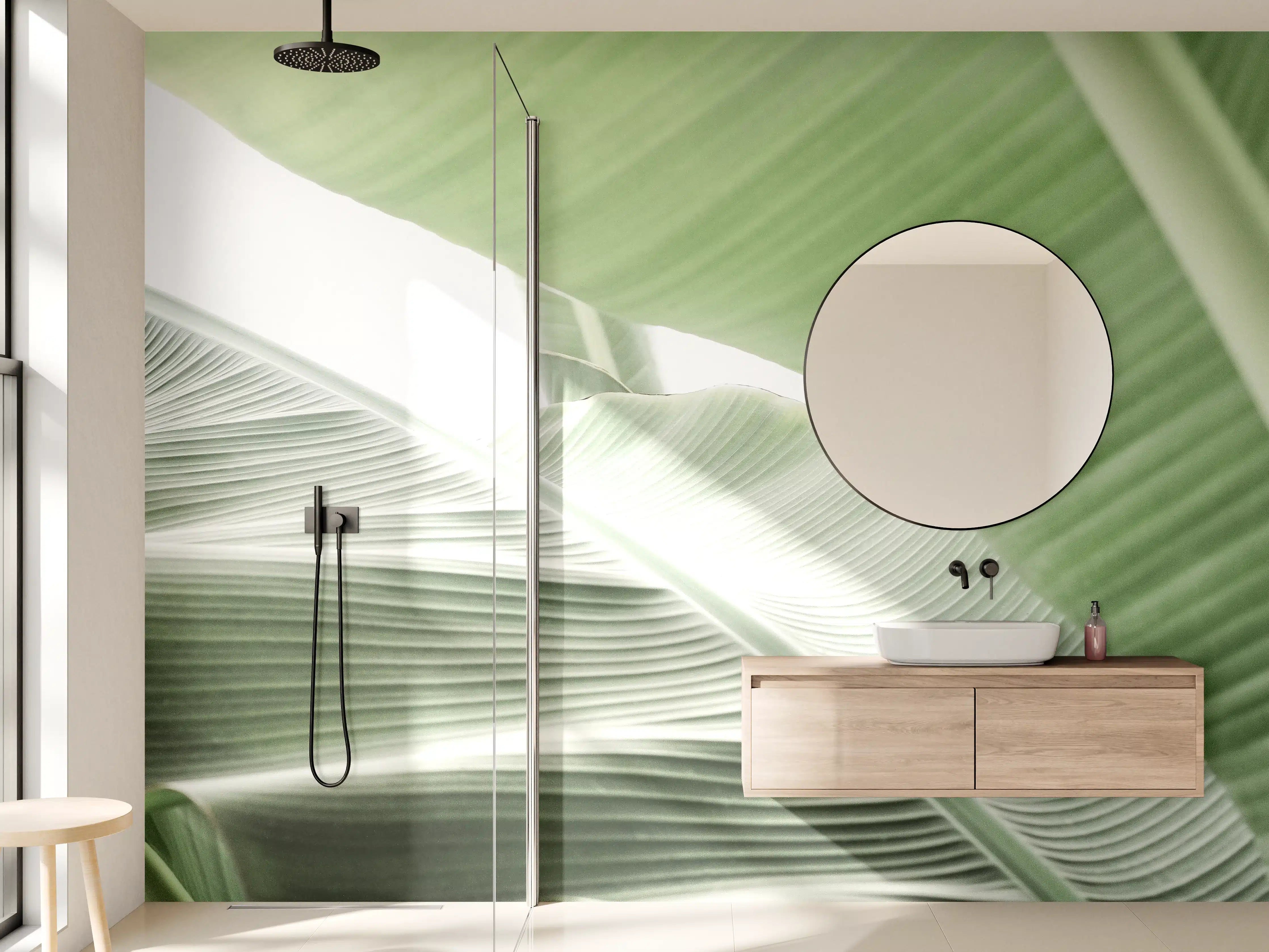 Wandverkleidung Bad - Grüne Tropenblatt-Struktur