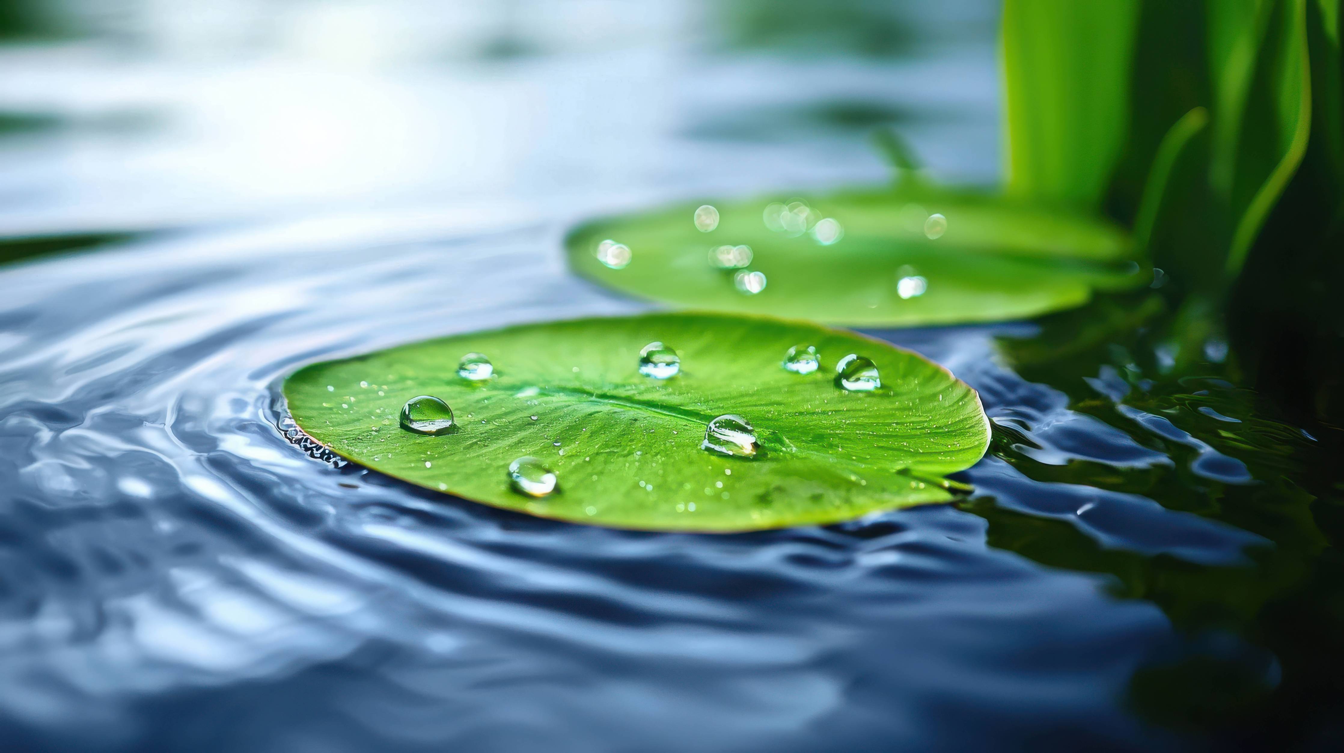 Wandverkleidung Bad-Grüne Wasserlilie mit Wassertropfen