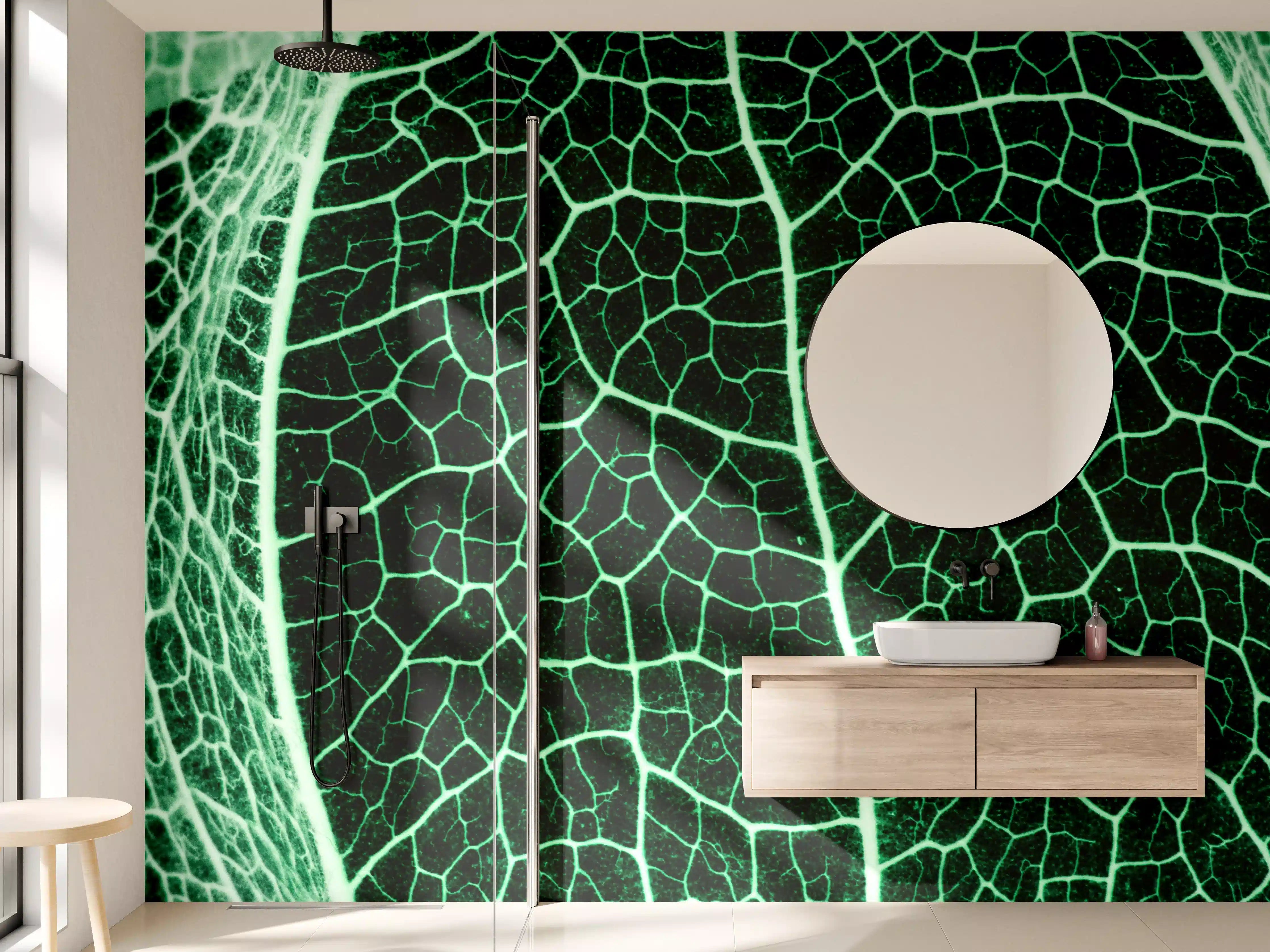 Wandverkleidung Bad - Grünliche Blatttextur im Detail