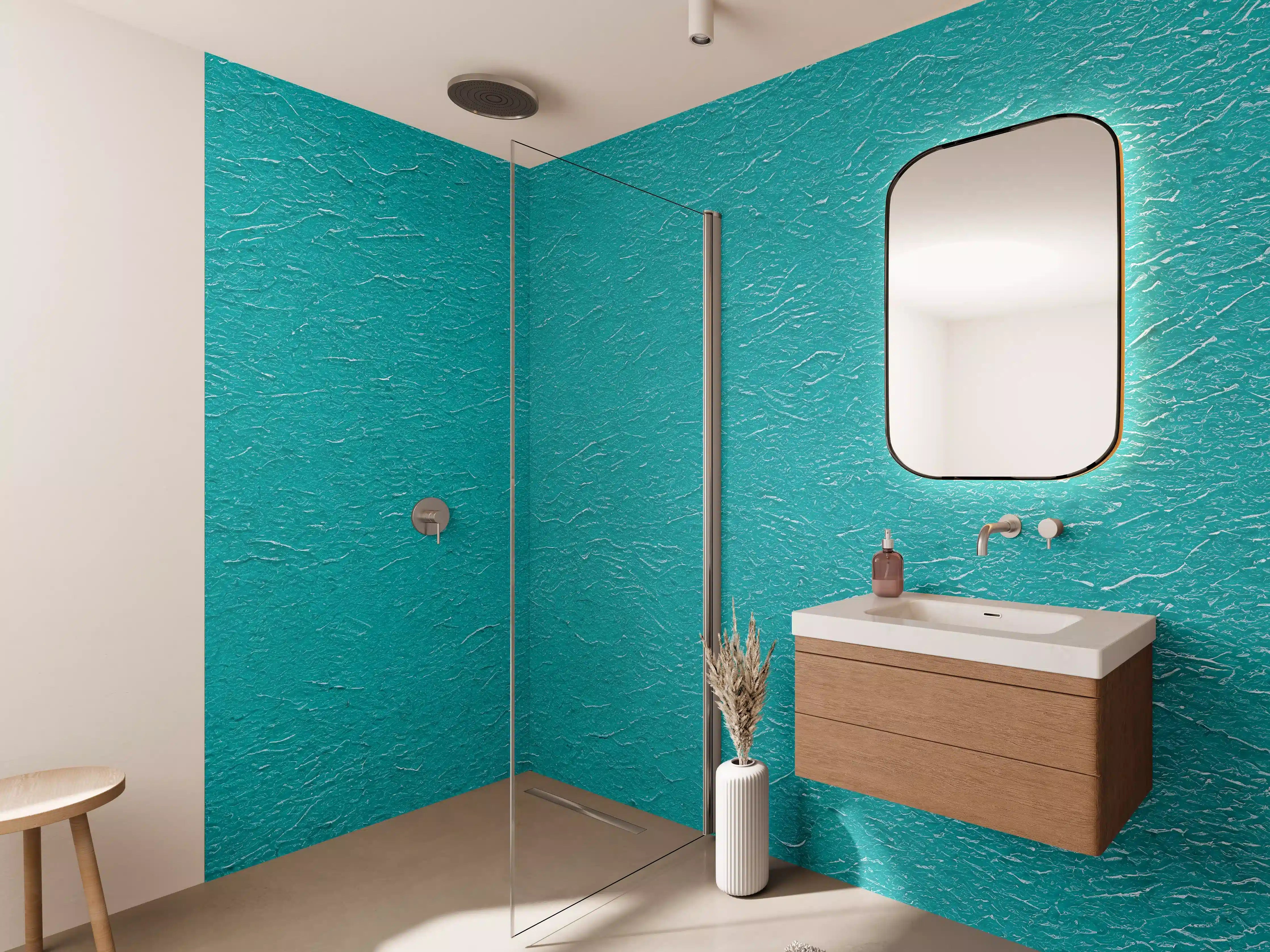 Wandverkleidung Bad - Hellblaue Wand Struktur
