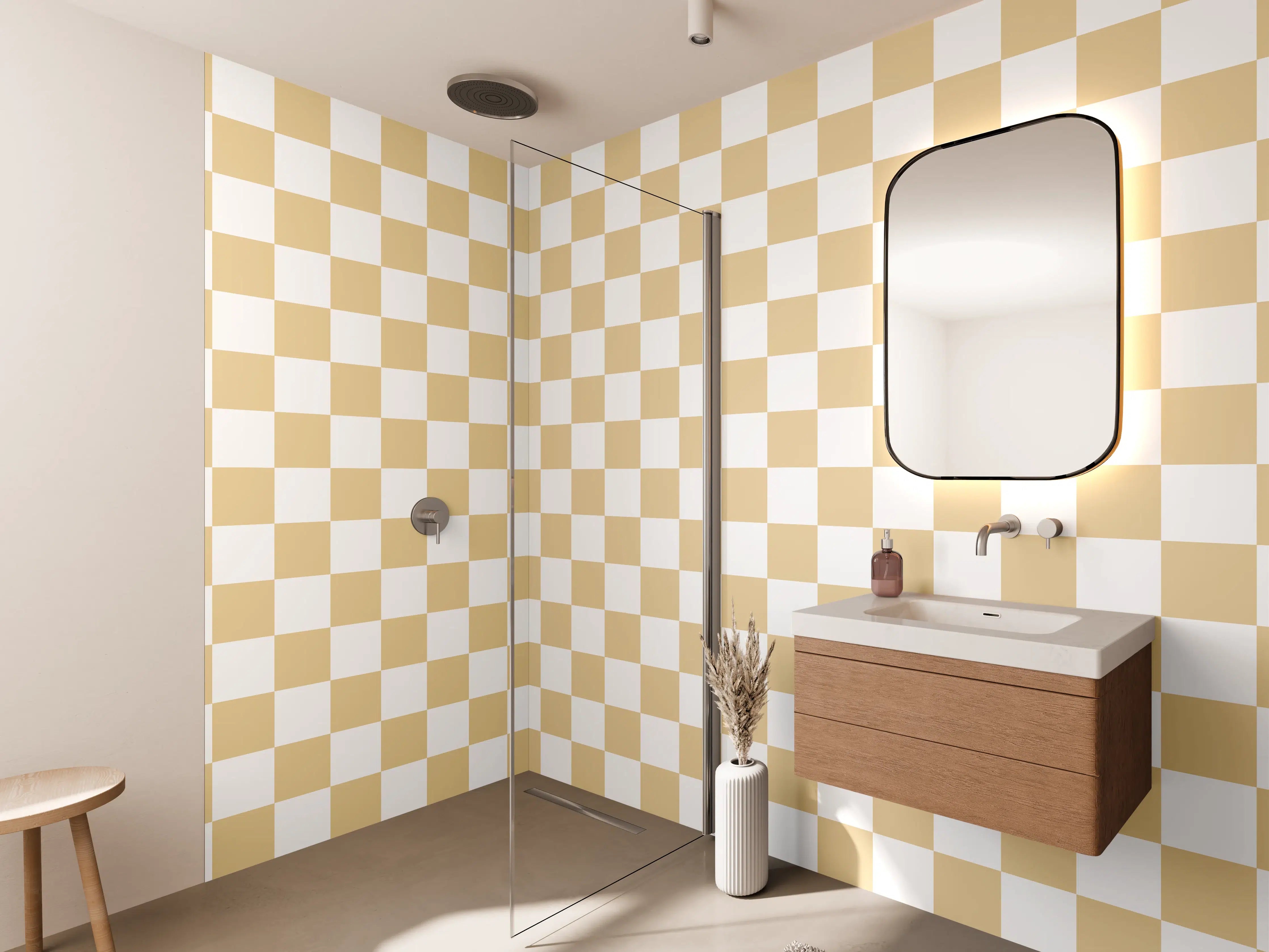 Wandverkleidung Bad - Hellbraune Karostreifen mit Textur