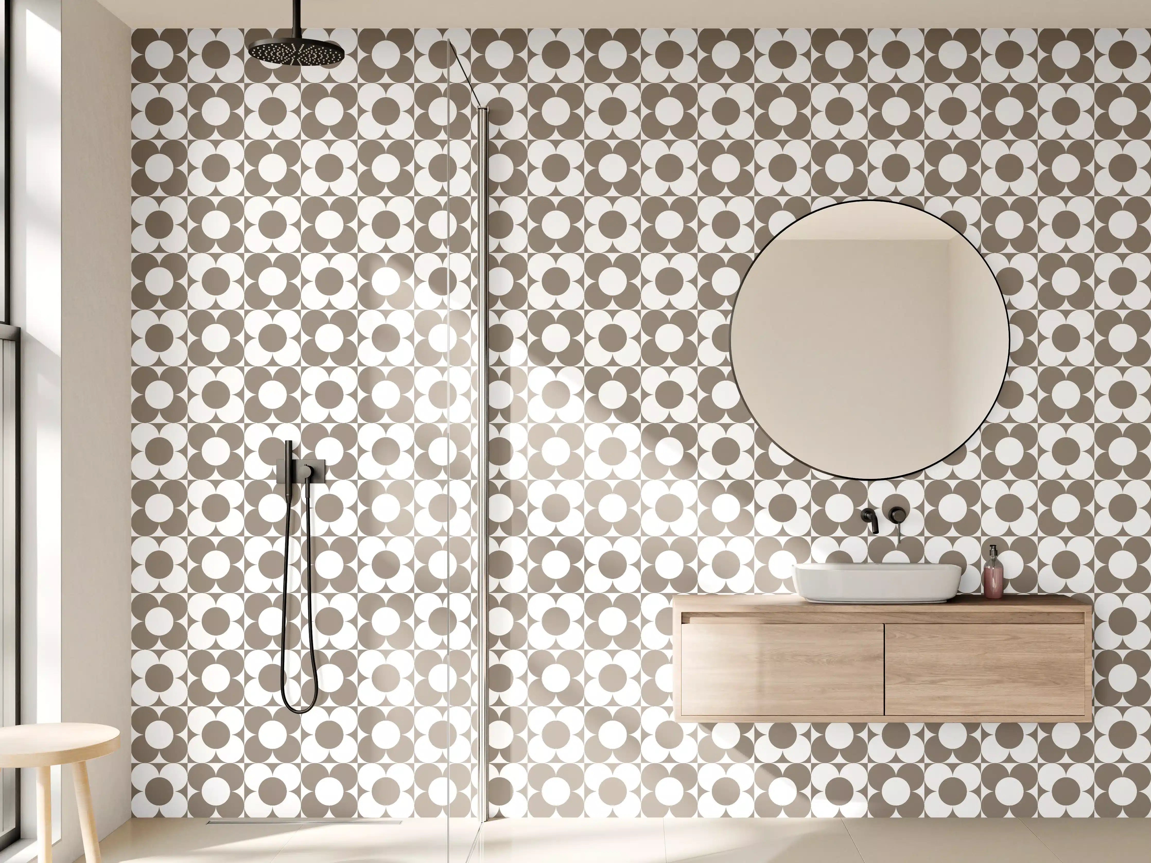 Wandverkleidung Bad - Hellbraune geometrische Musterfliese