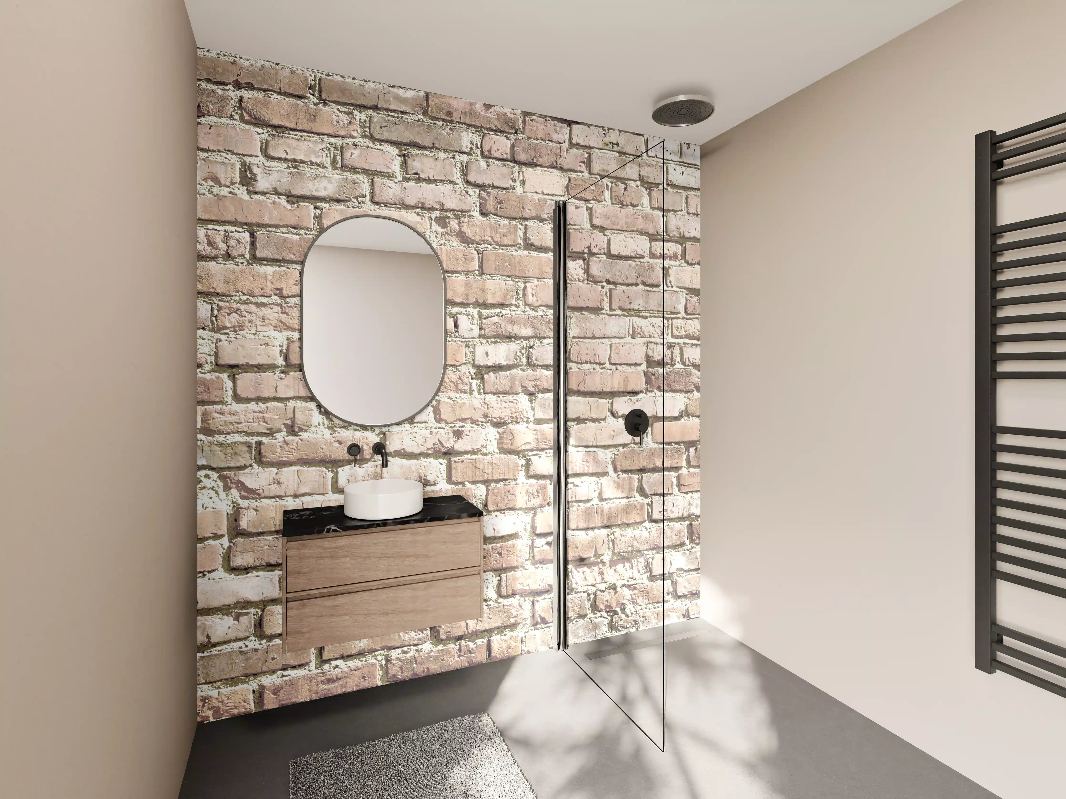 Wandverkleidung Bad - Helle Backsteinwand mit warmen Farbtönen