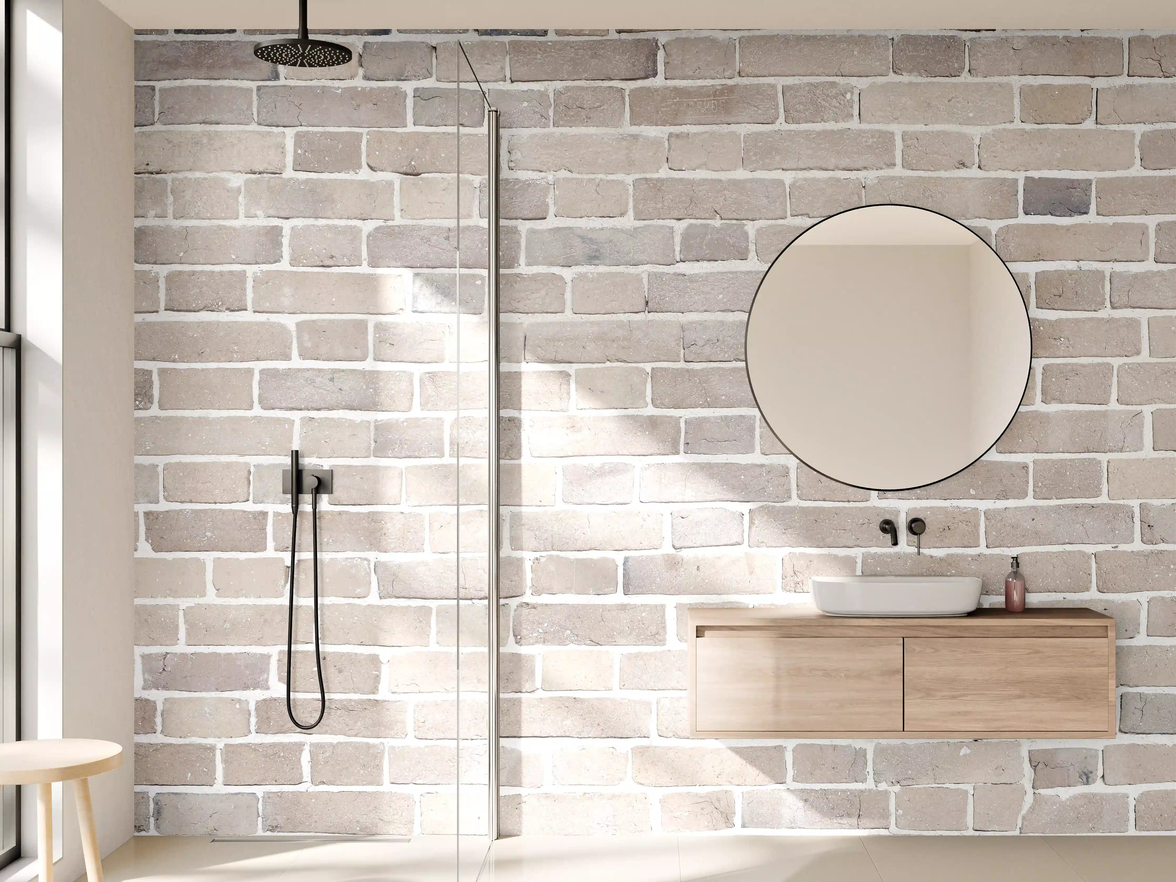 Wandverkleidung Bad - Helle Beige-Grau Ziegelstruktur