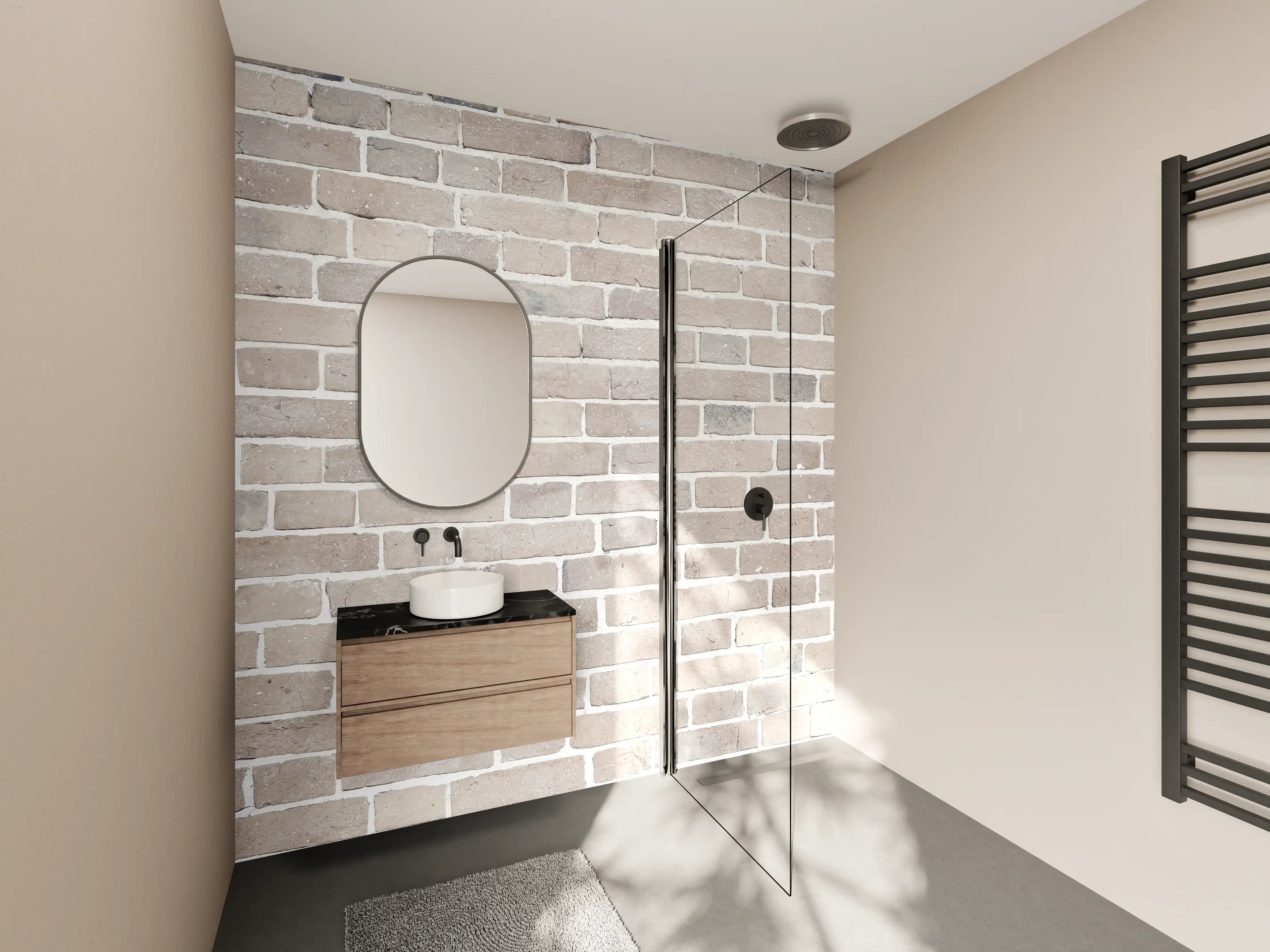 Wandverkleidung Bad - Helle Beige-Grau Ziegelstruktur