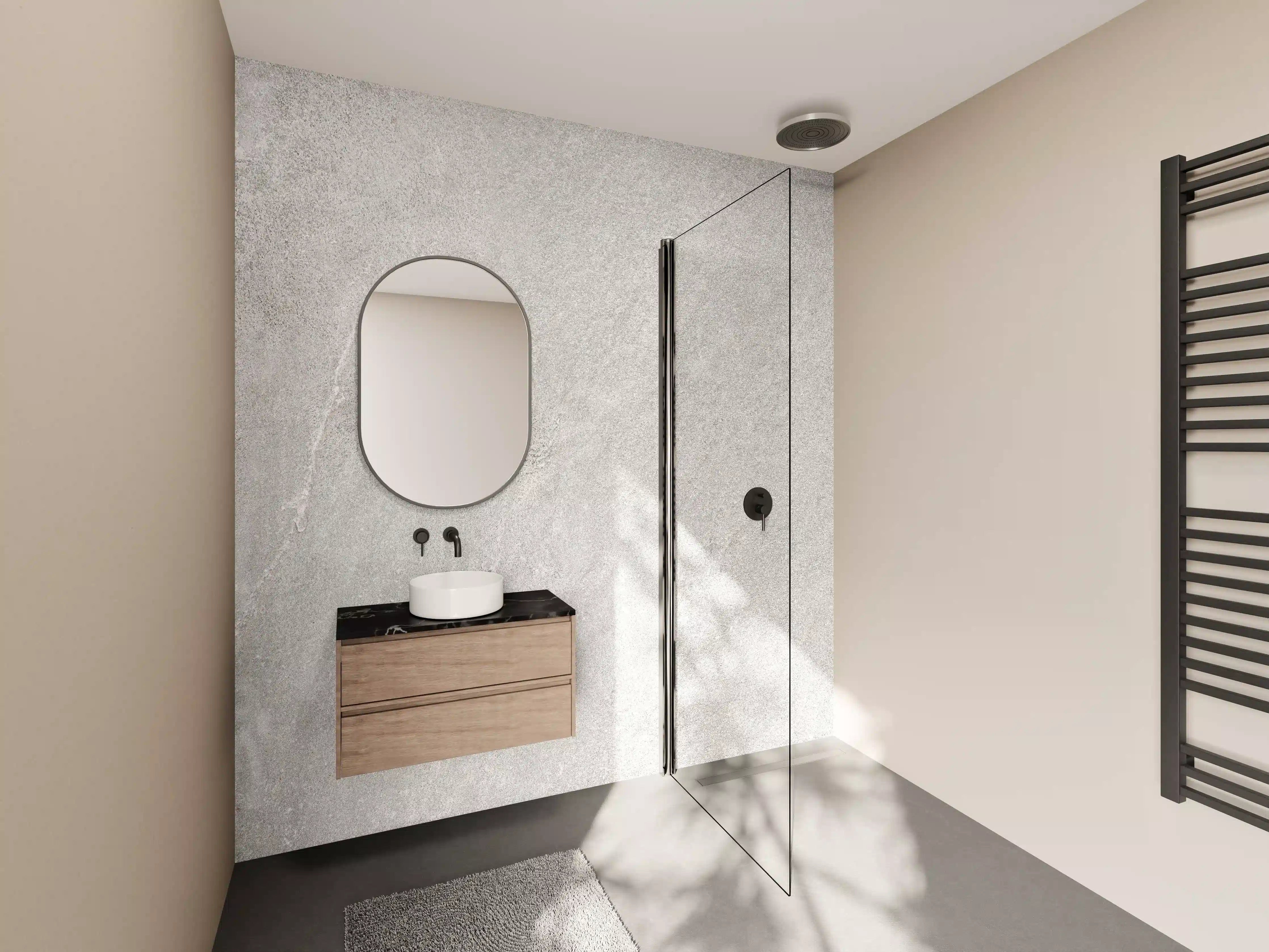 Wandverkleidung Bad - Helle Betonwand mit strukturierter Oberfläche