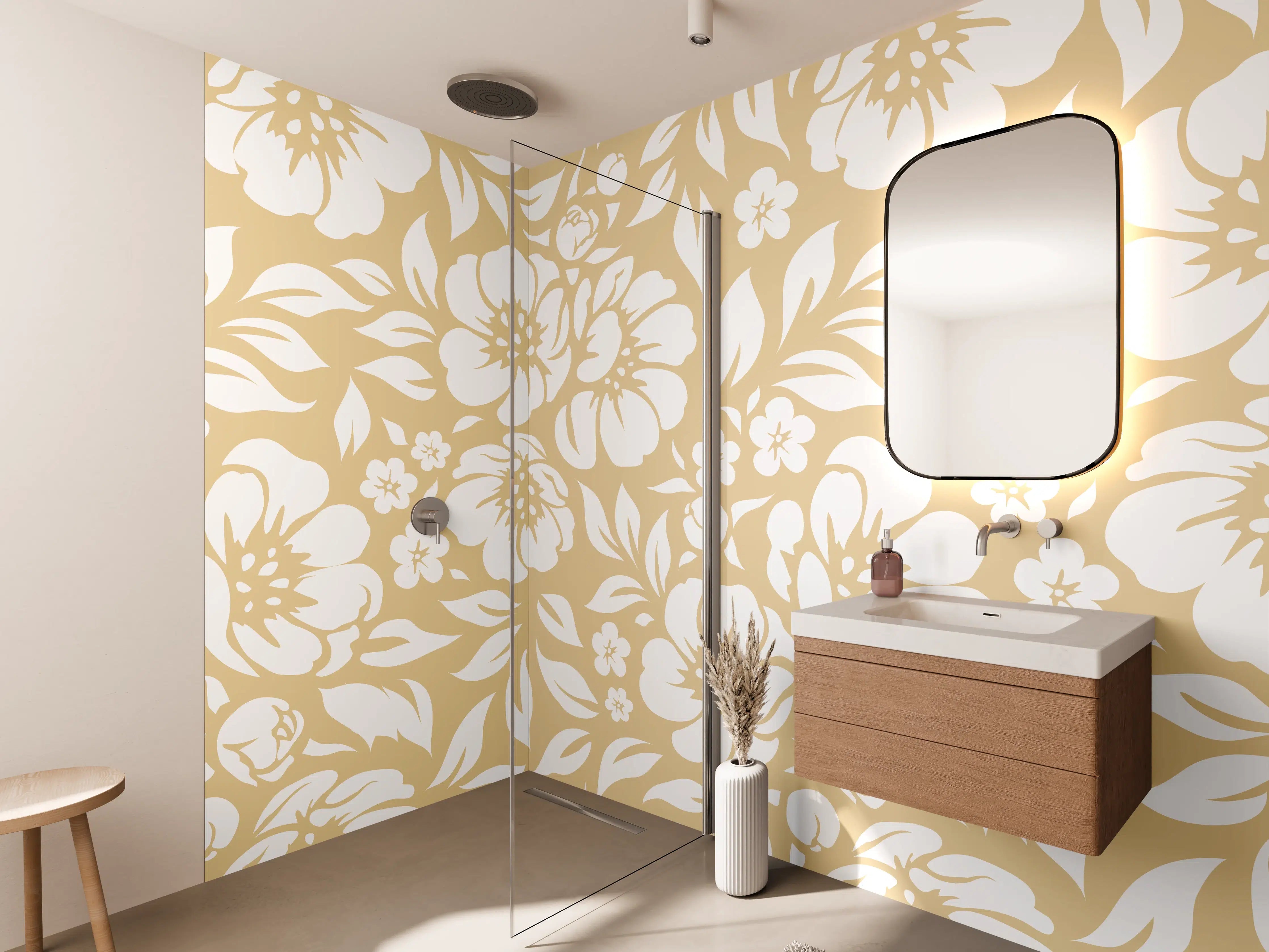 Wandverkleidung Bad - Helle Blumenmuster im Vintage-Stil