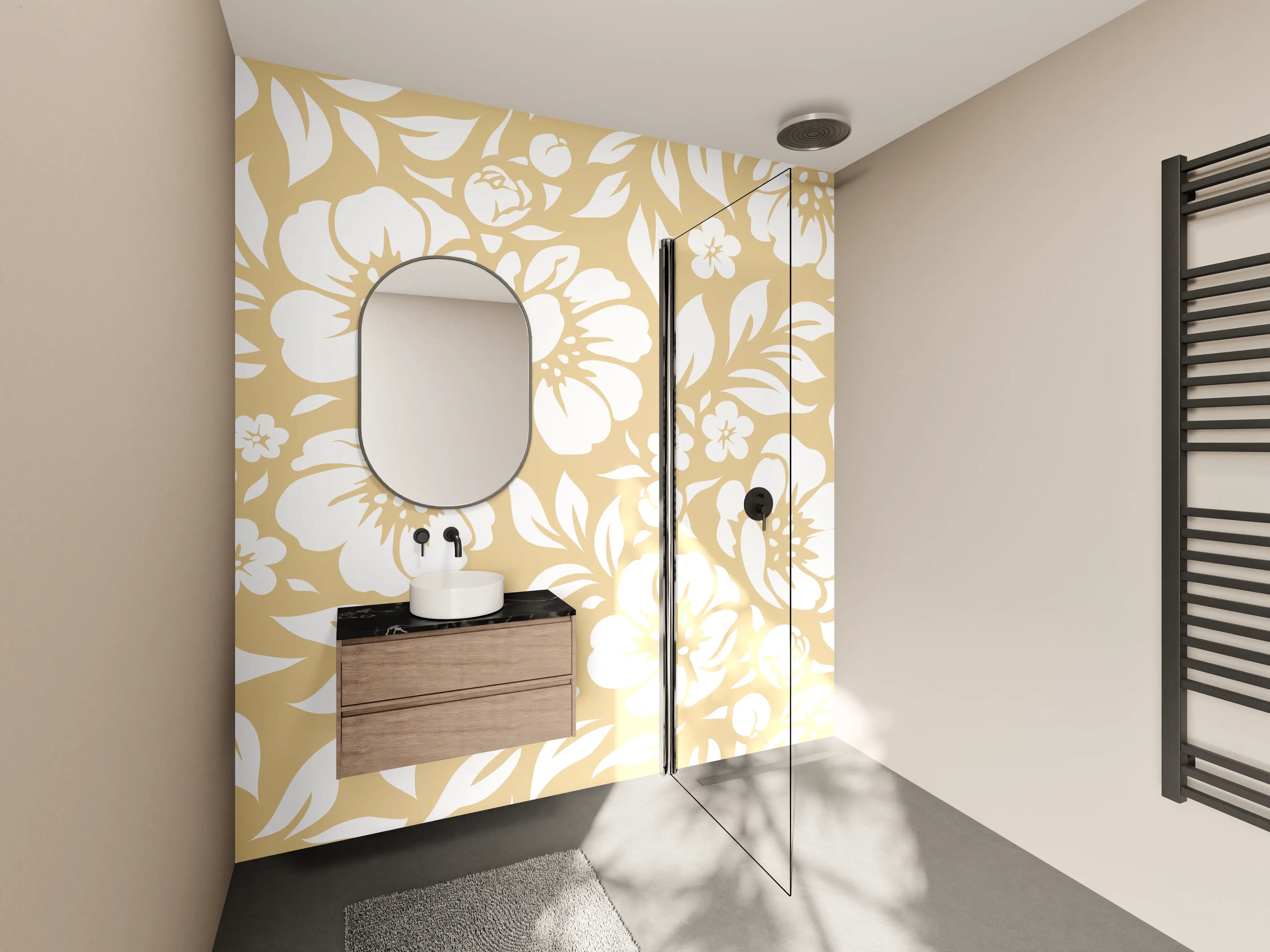 Wandverkleidung Bad - Helle Blumenmuster im Vintage-Stil