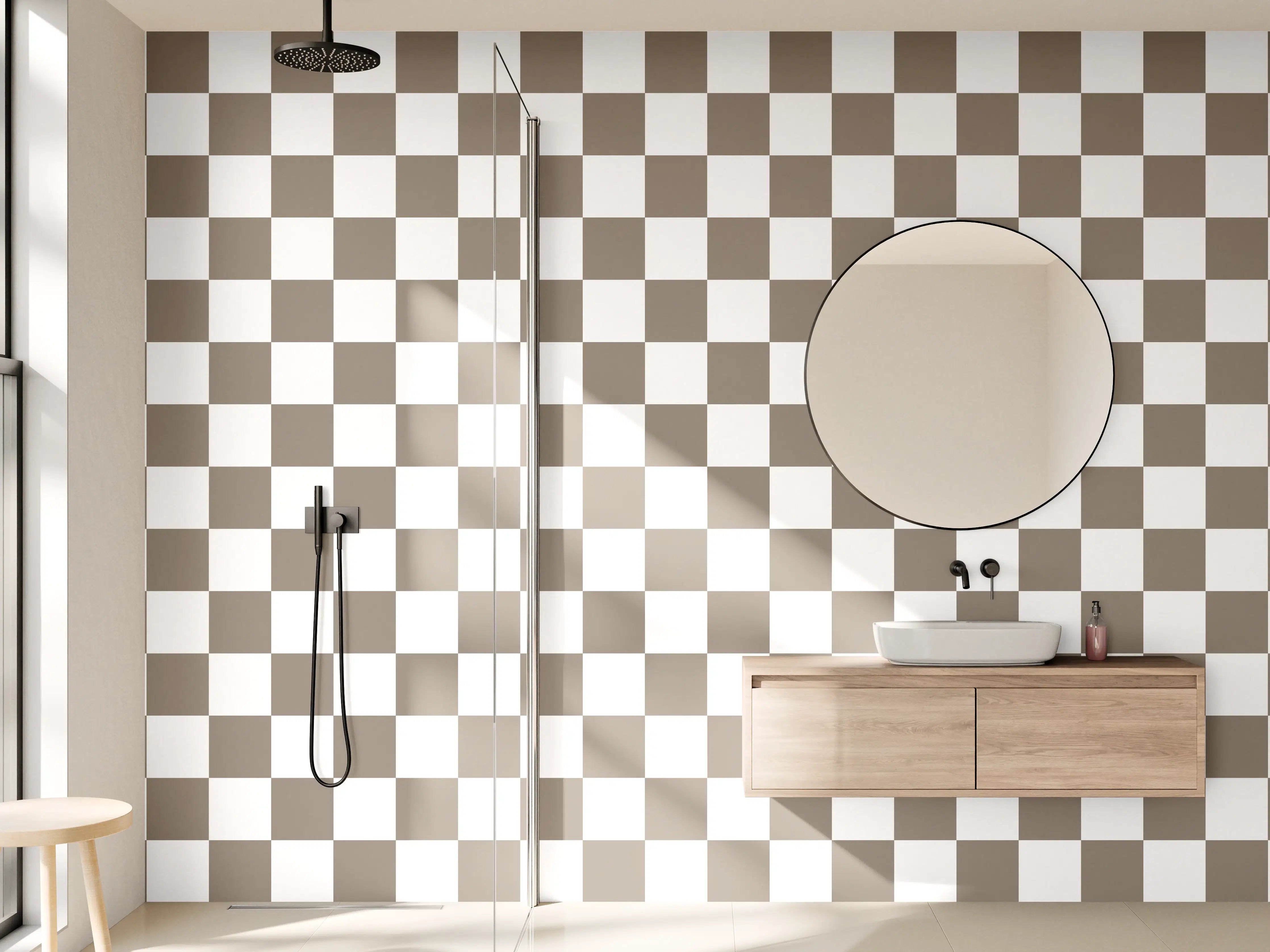 Wandverkleidung Bad - Helle Fliesen mit grauem Muster