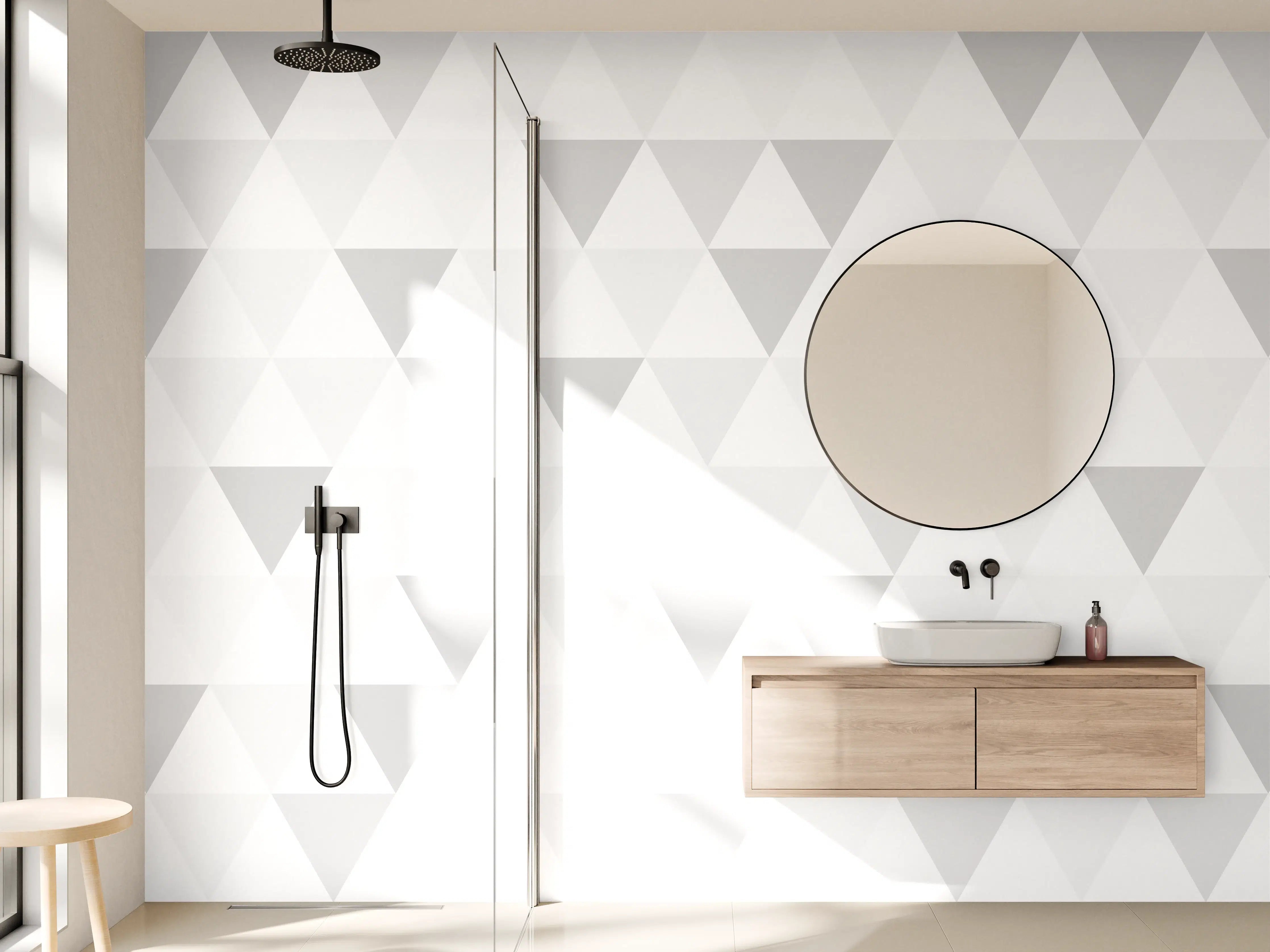 Wandverkleidung Bad - Helle Grautöne auf weißer Oberfläche