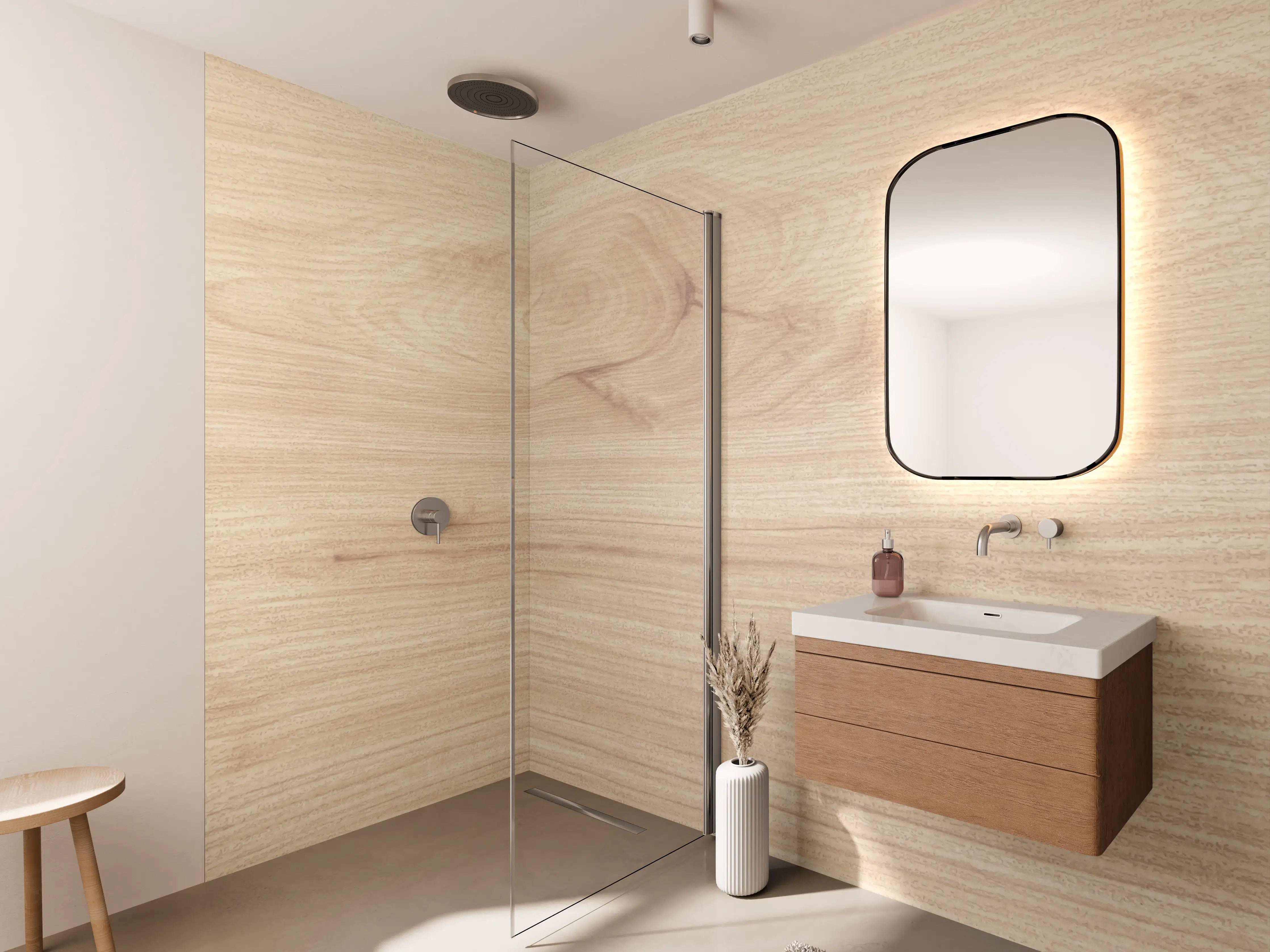 Wandverkleidung Bad - Helle Holzmaserung mit Naturholzoptik