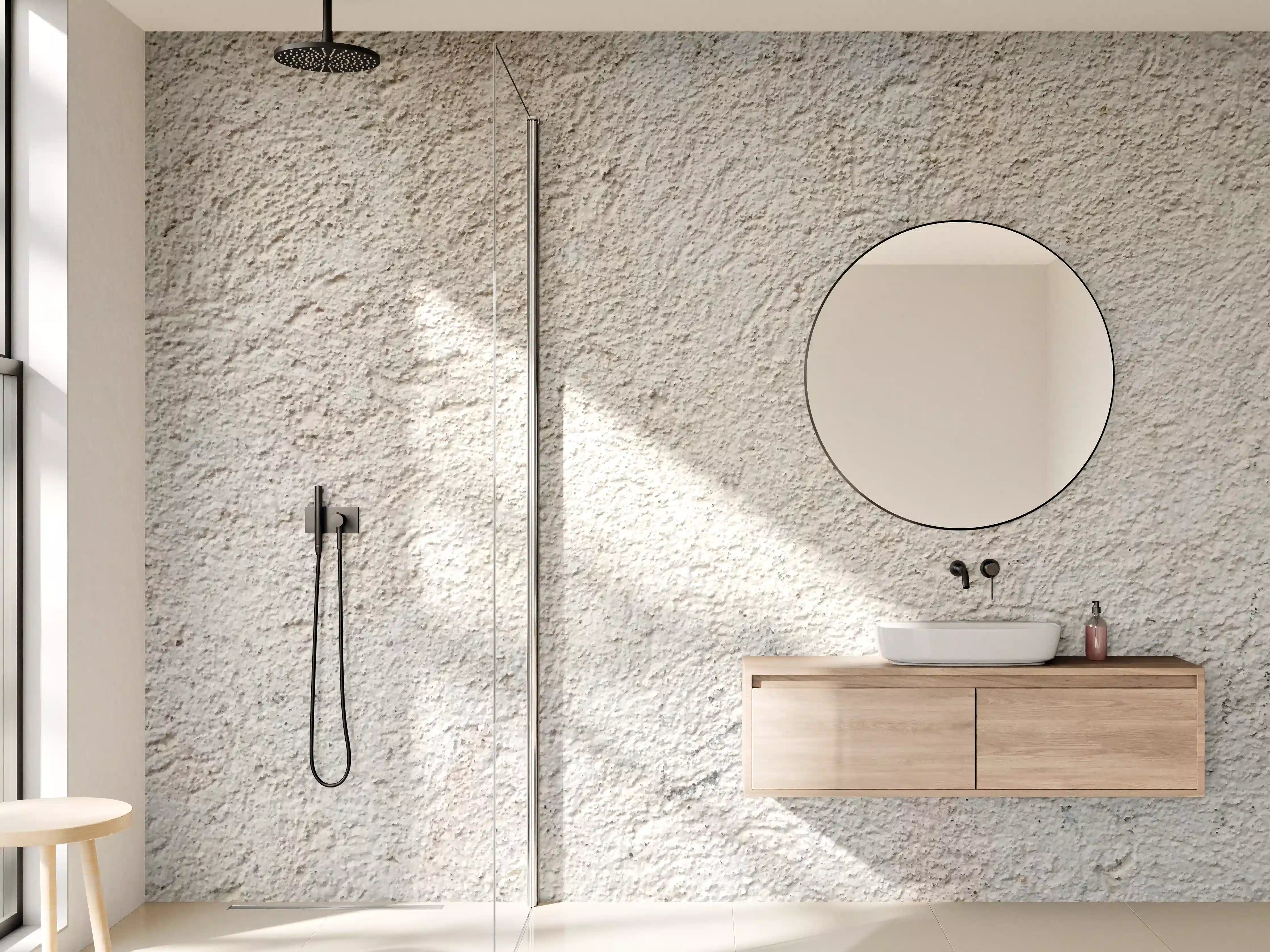 Wandverkleidung Bad - Helle Sandstein-Oberfläche mit natürlicher Struktur