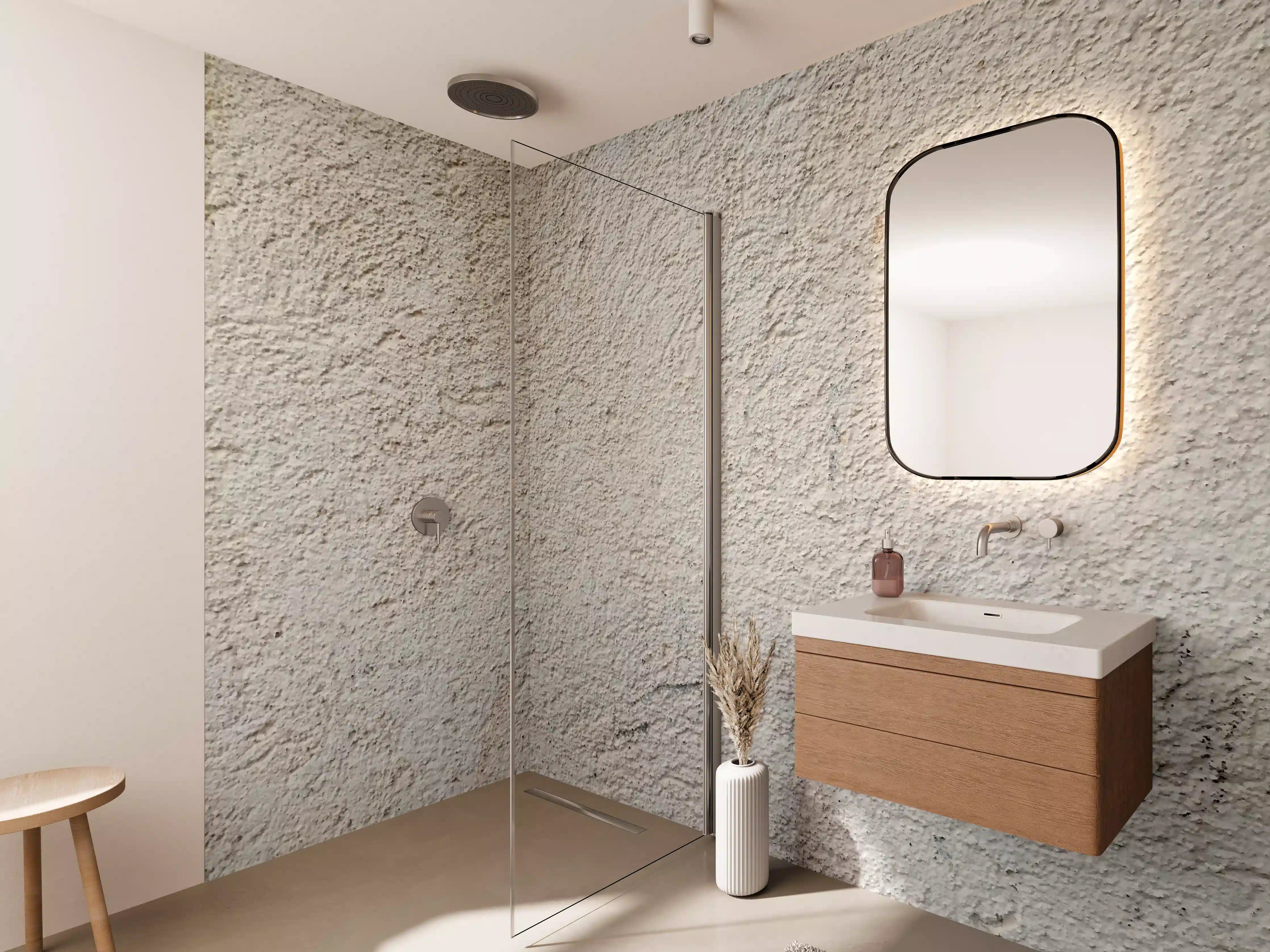 Wandverkleidung Bad - Helle Sandstein-Oberfläche mit natürlicher Struktur