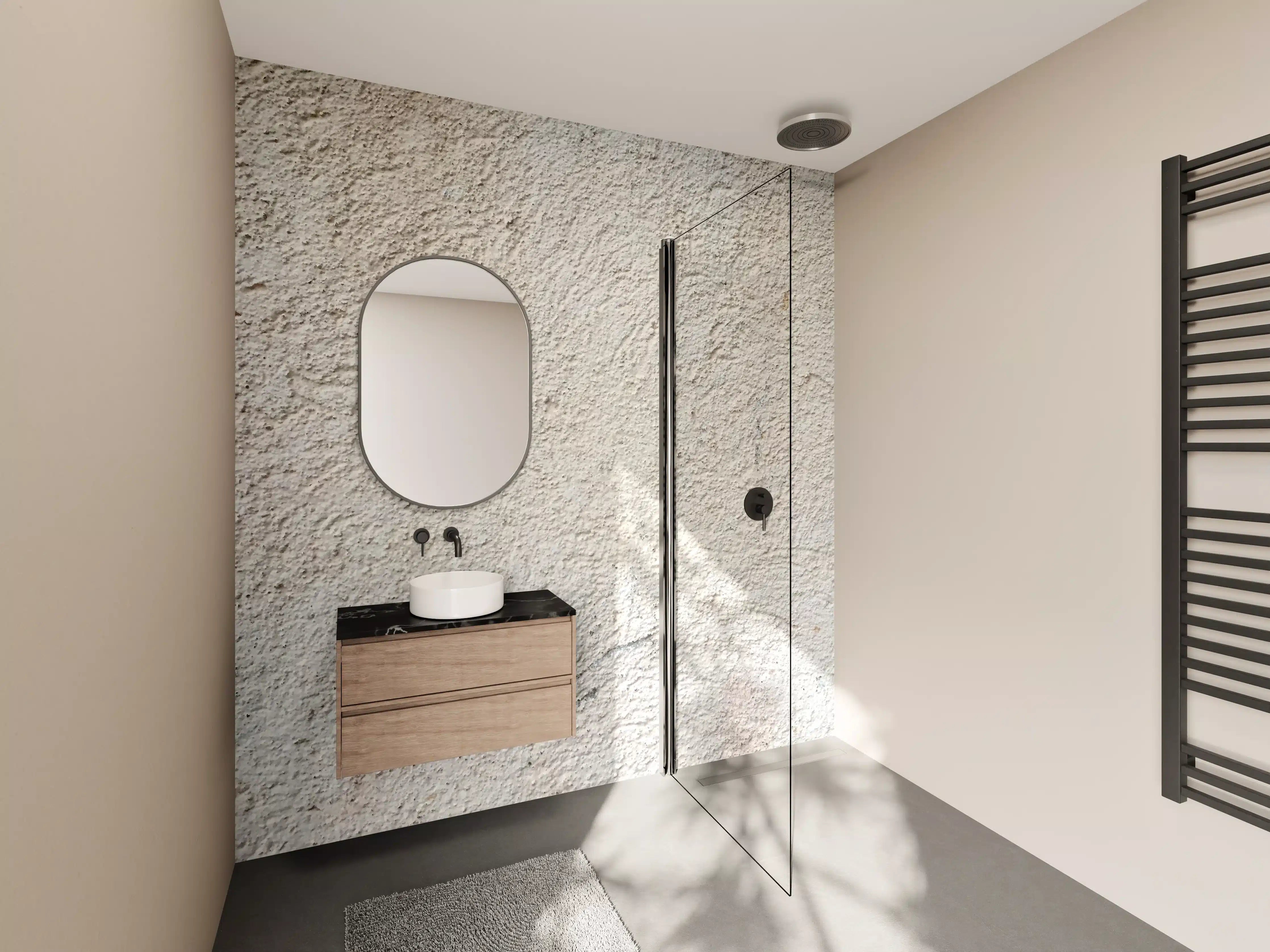 Wandverkleidung Bad - Helle Sandstein-Oberfläche mit natürlicher Struktur