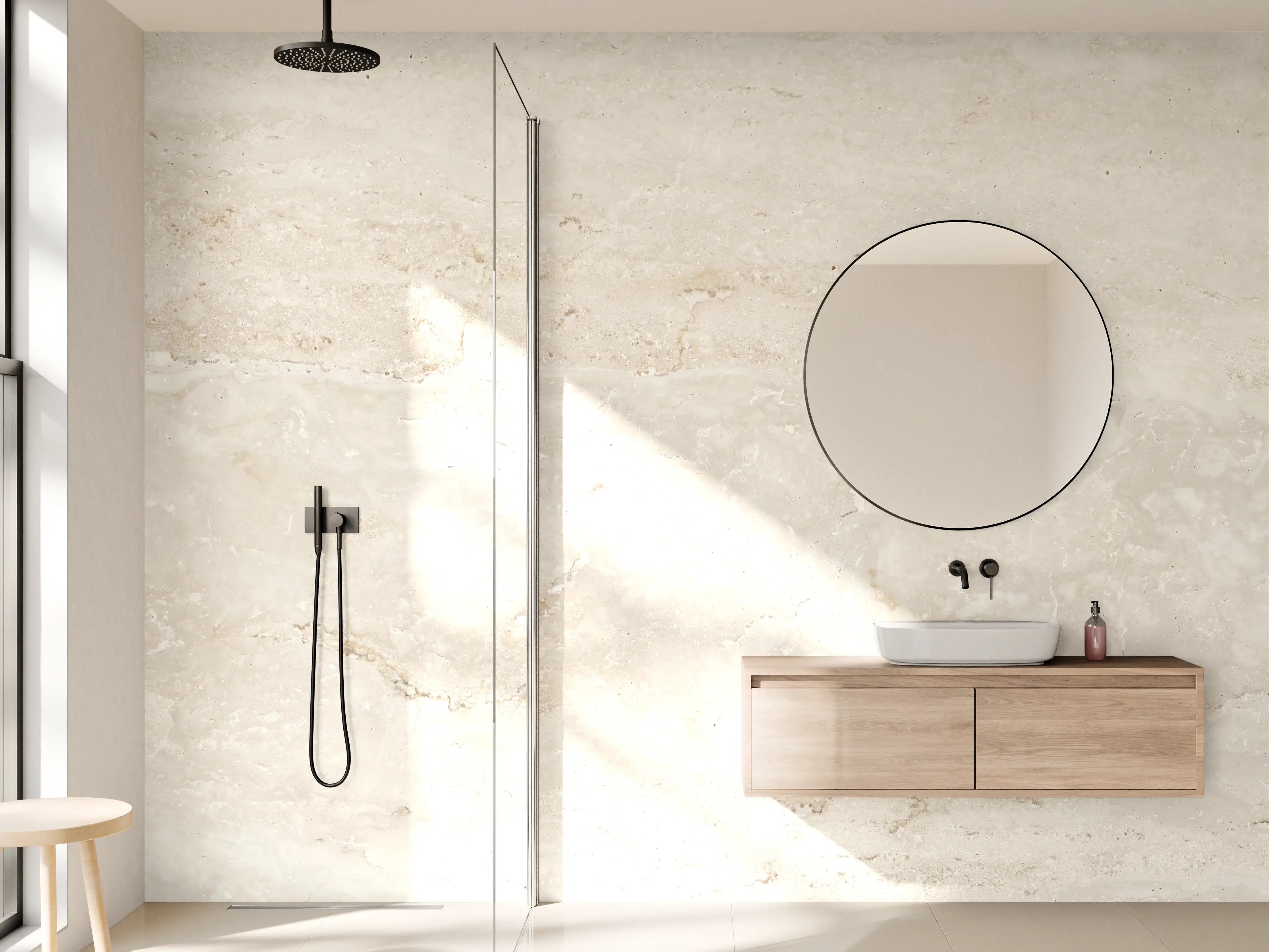 Wandverkleidung Bad - Helle Sandsteintextur mit feinen Maserungen