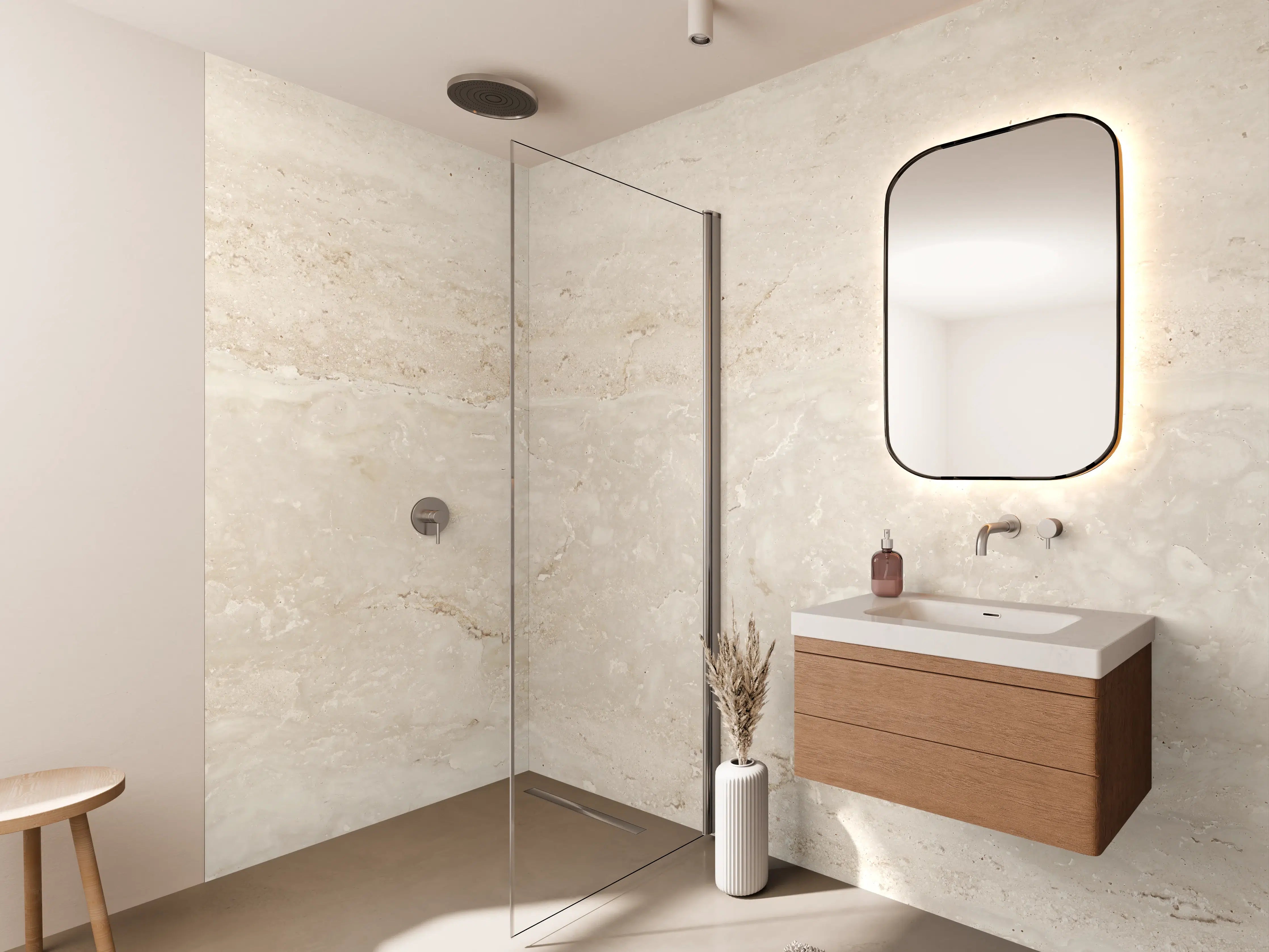 Wandverkleidung Bad - Helle Sandsteintextur mit feinen Maserungen