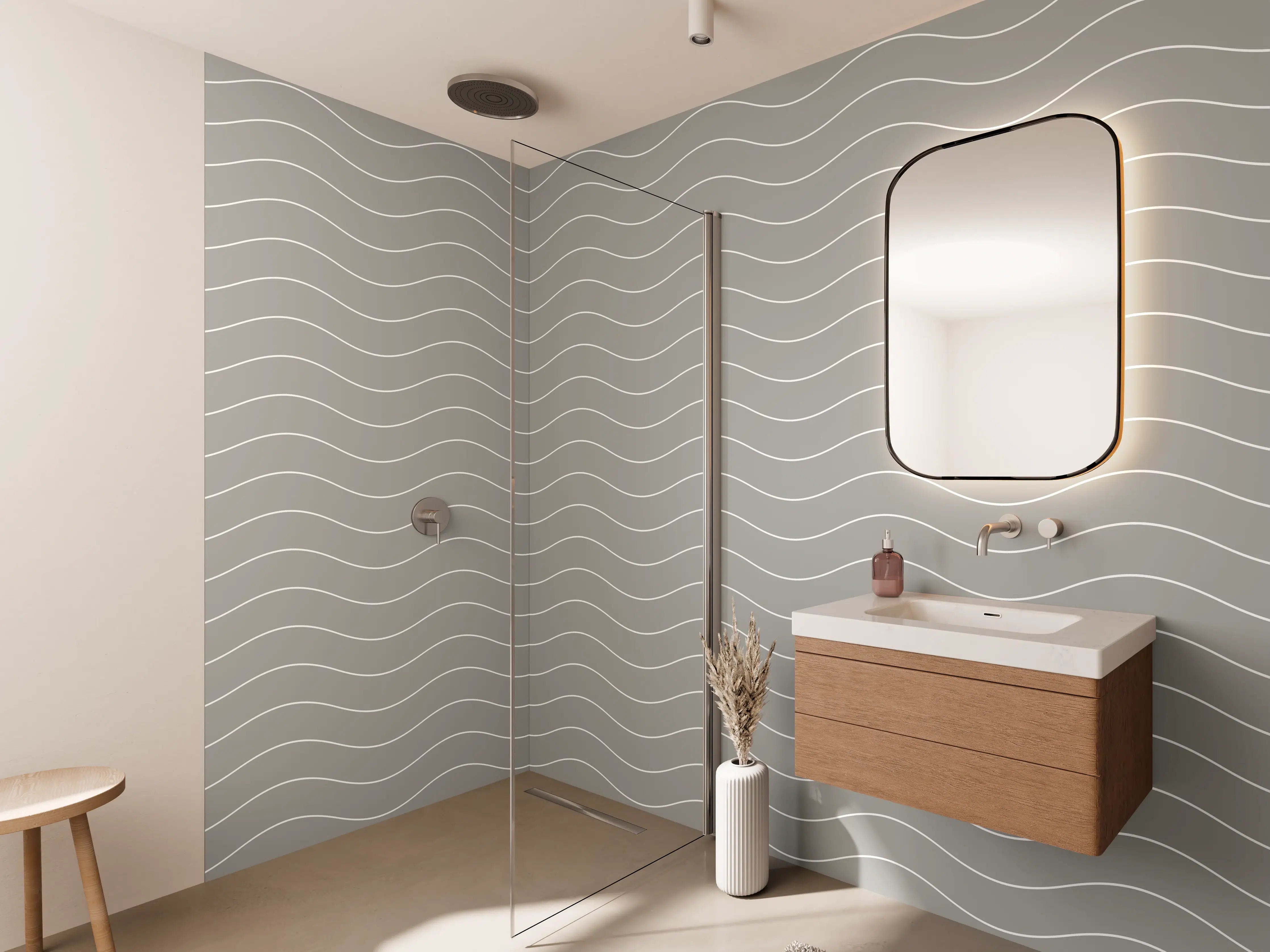 Wandverkleidung Bad - Helle Wand mit grauer Struktur