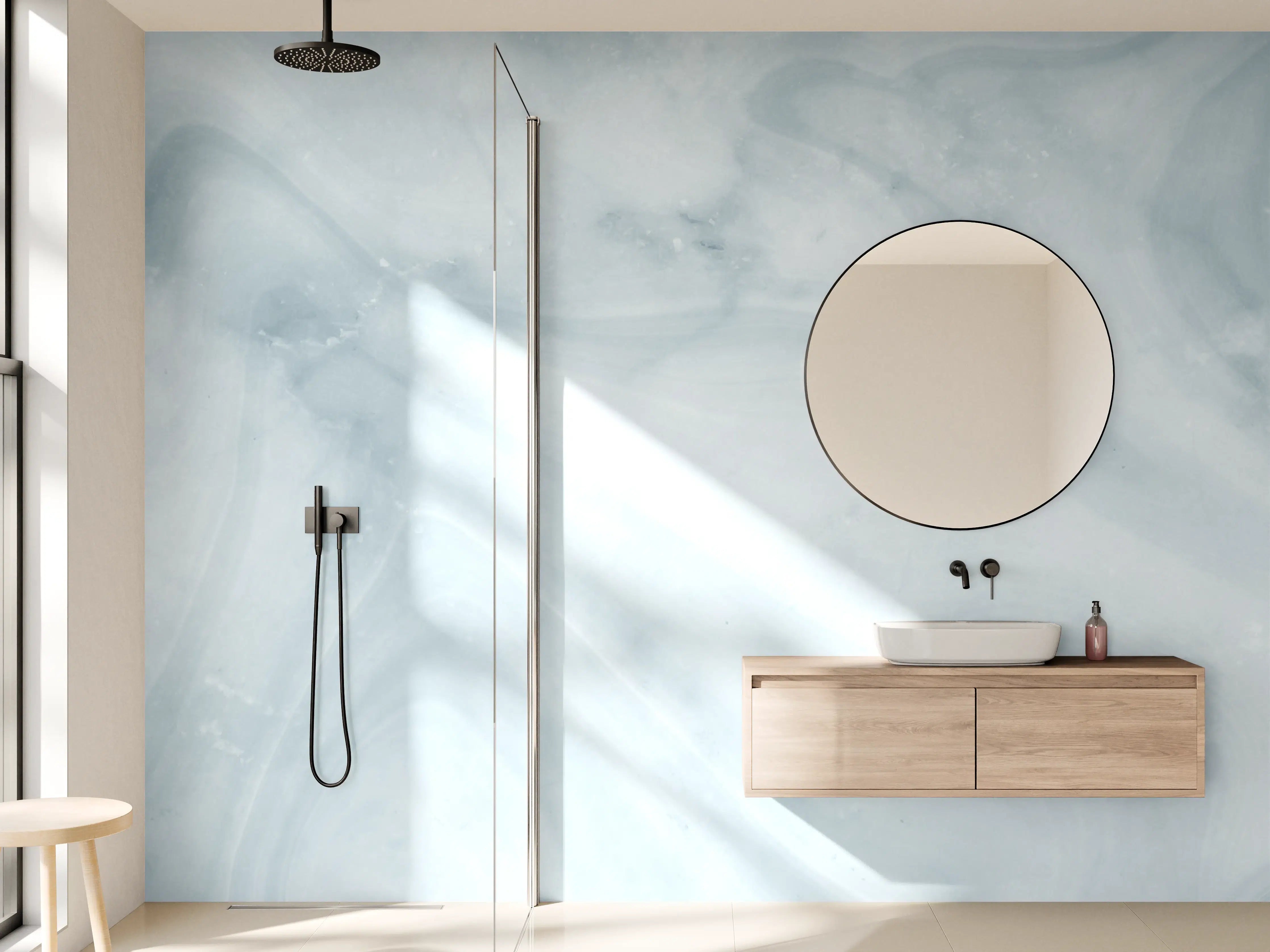 Wandverkleidung Bad - Helle bläuliche Marmor Textur