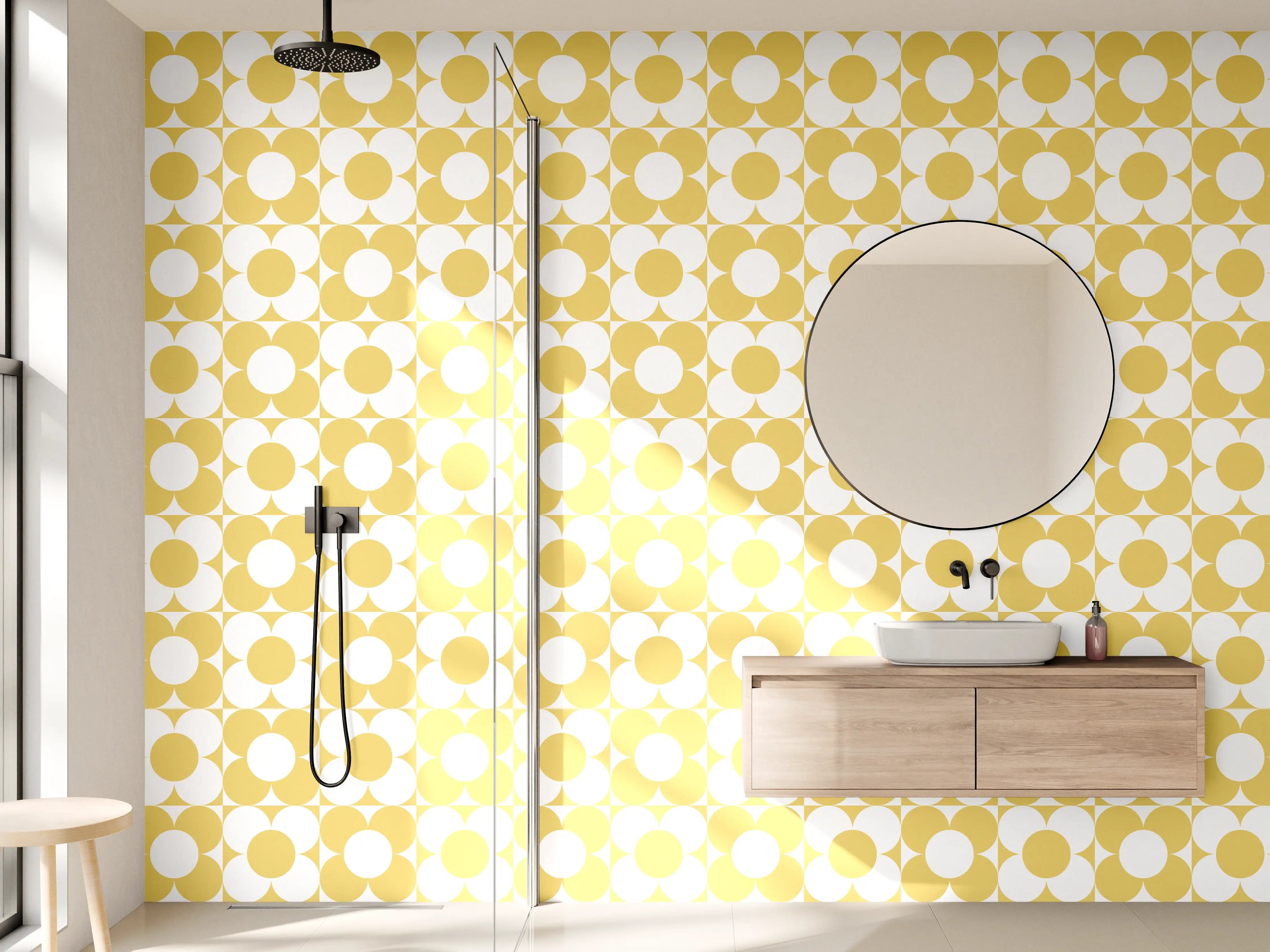 Wandverkleidung Bad - Helle gelbe Musterung mit Kreisdesign