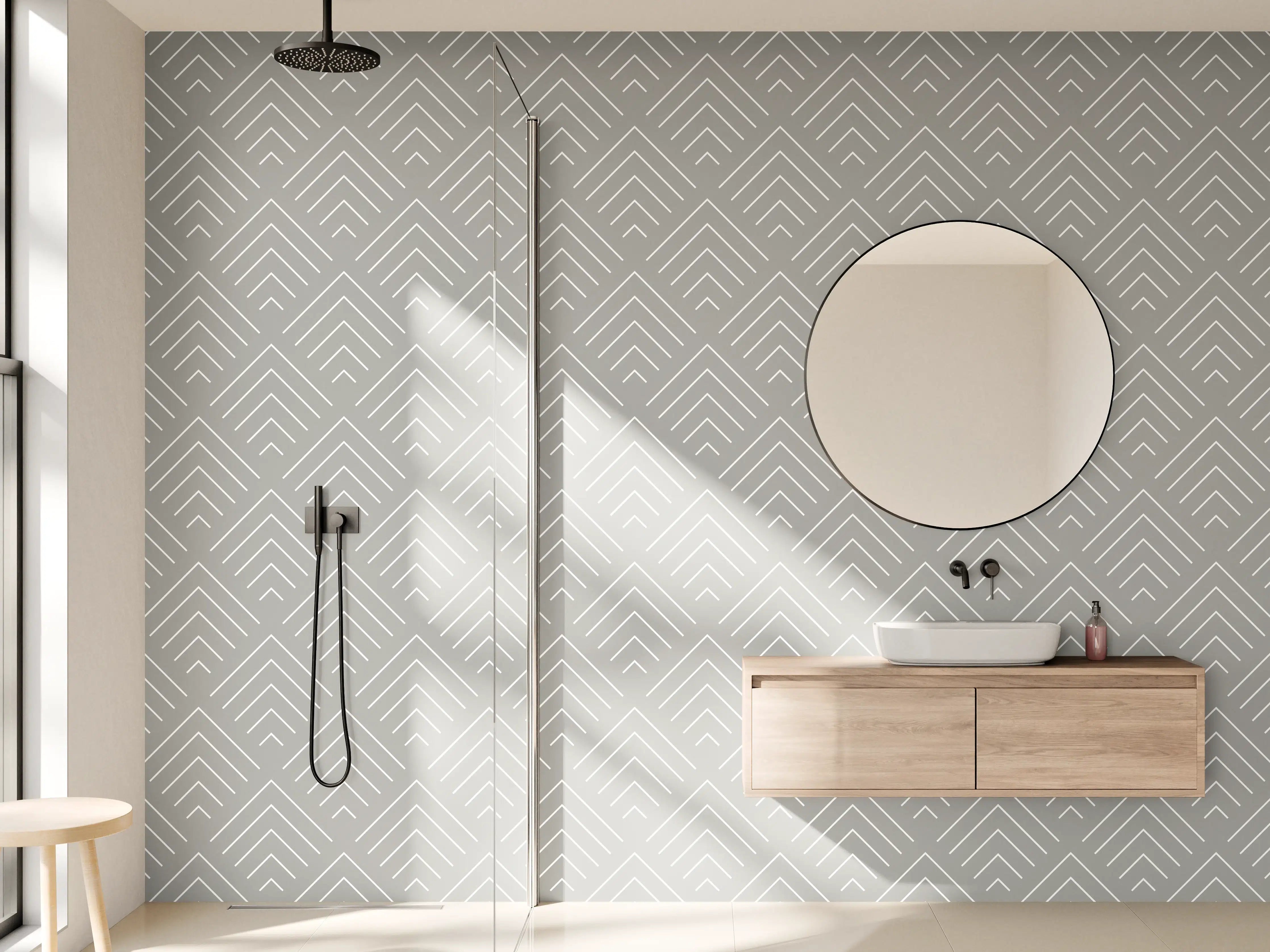 Wandverkleidung Bad - Helle geometrische Muster in neutralen Tönen